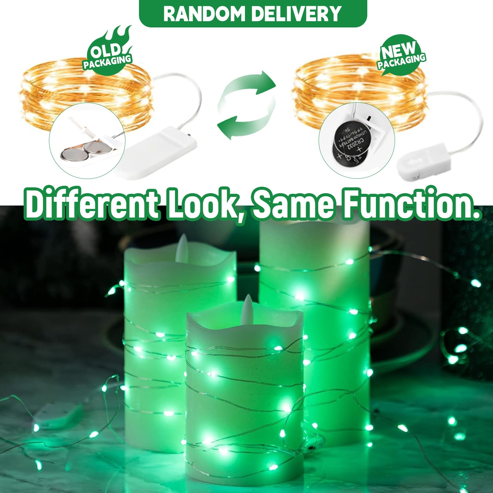 SINAMER LED Fairy Lights 12-Pack 7 Feet Battery Powered Copper Wire Waterproof Green for DIY Wedding Party Bedroom Patio