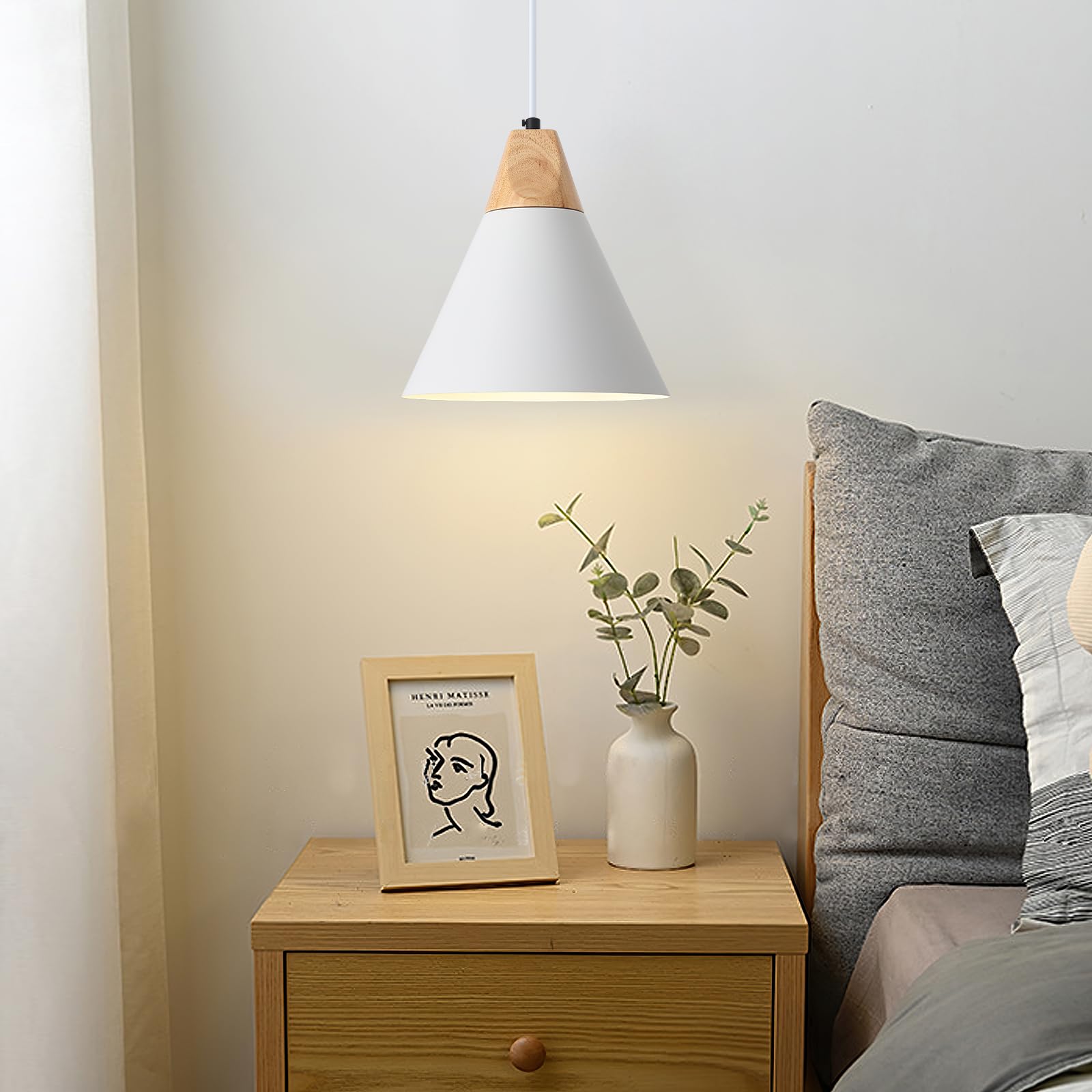 Sesiment Plug In Pendant Light, 2 Pack 9.4Inch Hanging Lights With Plug In Cord 14.7 Ft, White Pendant Light Plug In, Hanging Pe