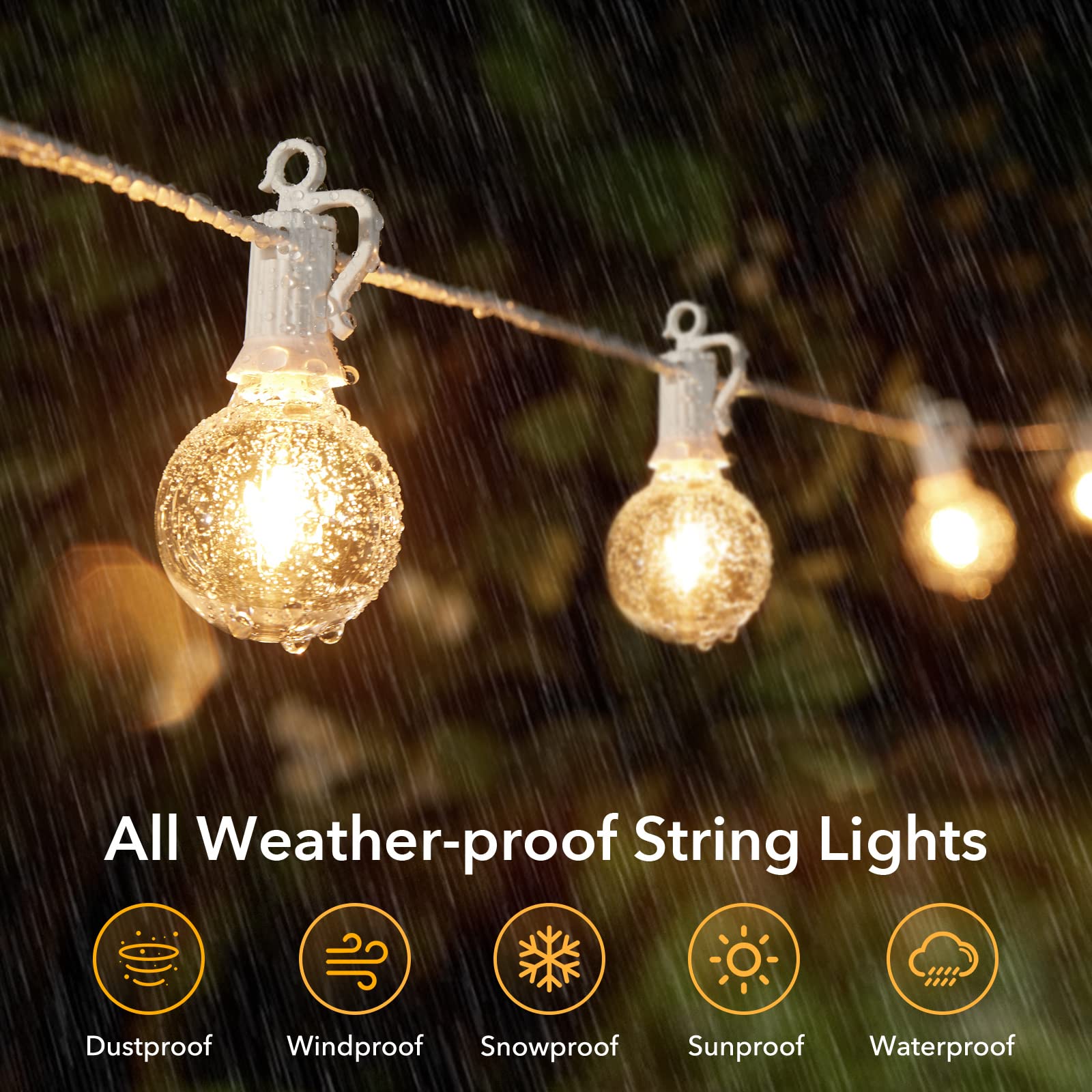 Weather String Brightown Outdoor String Lights - 50Ft Waterproof Led Globe Lights Wit ...