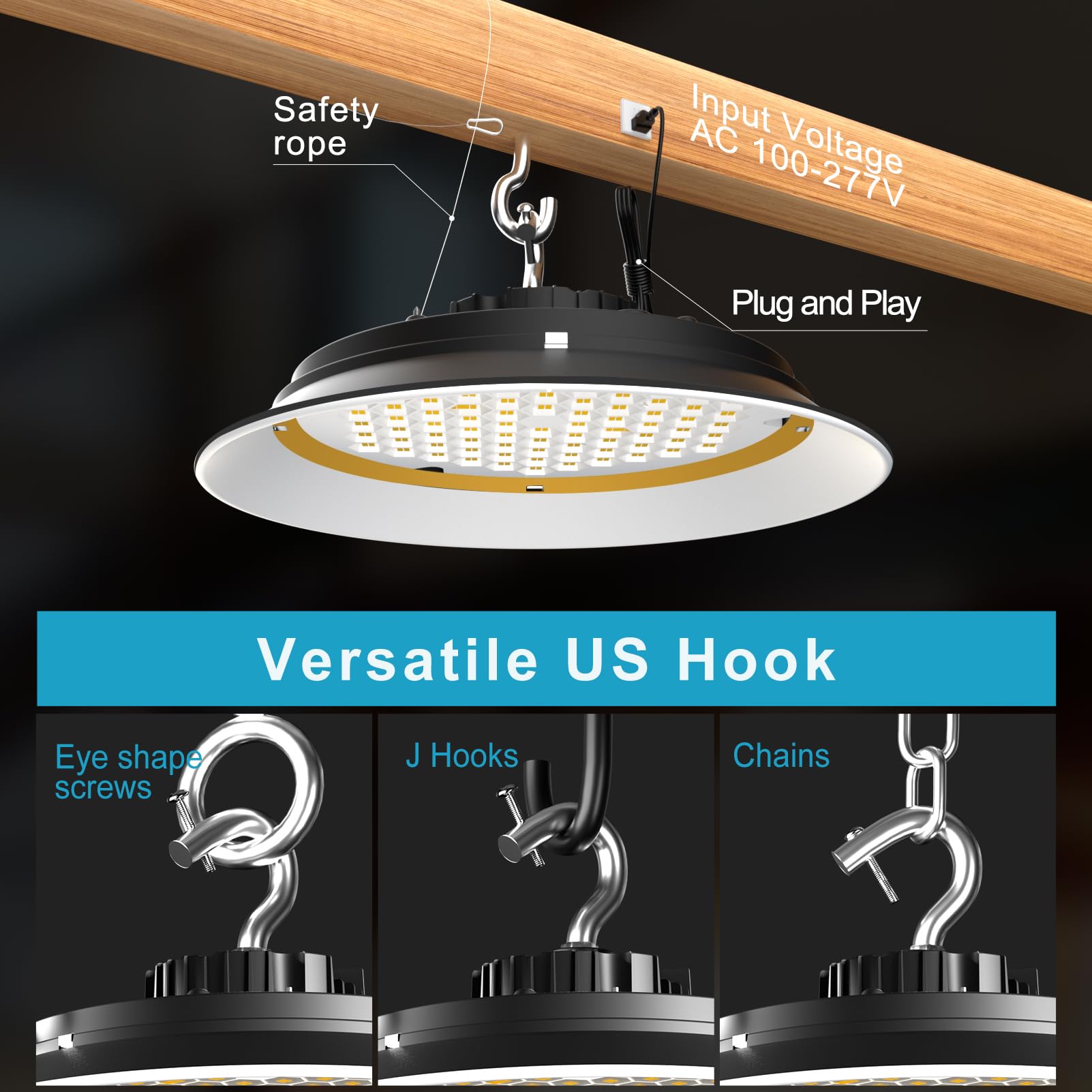 Lightdot Led High Bay Light With Relfector (Beam Angle:120) 165W(200X1W Led) 24750Lm High Bay Led Shop Lights Ac100-277V Ufo Led