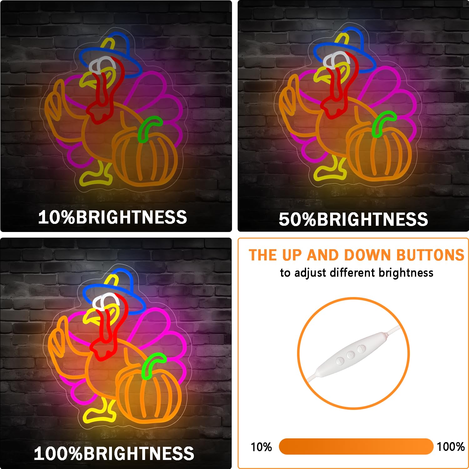 Pumpkin Turkey Neon Sign Dimmable Thanksgiving Led Neon Light Pumpkin Glowing Sign Usb Powered Wall Hanging Decoration For Fall Neon Sign Thanksgiving Harvest Home Decor.