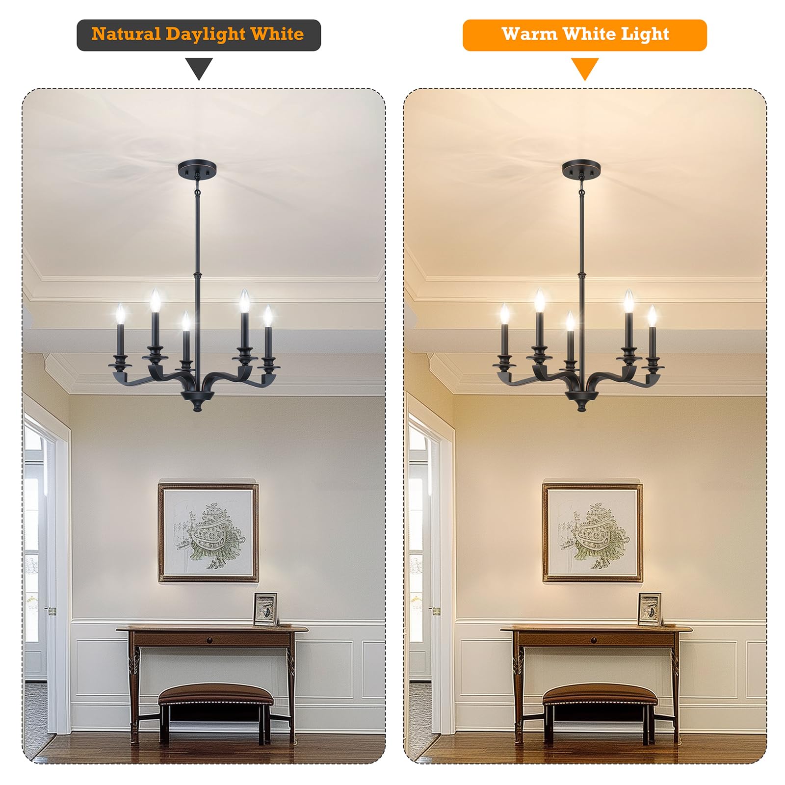 senroyal 5-Light Black Chandelier Light Fixture, Modern Farmhouse Style, Alloy Steel, 25.5 Inch, E12 Base, Model 580252