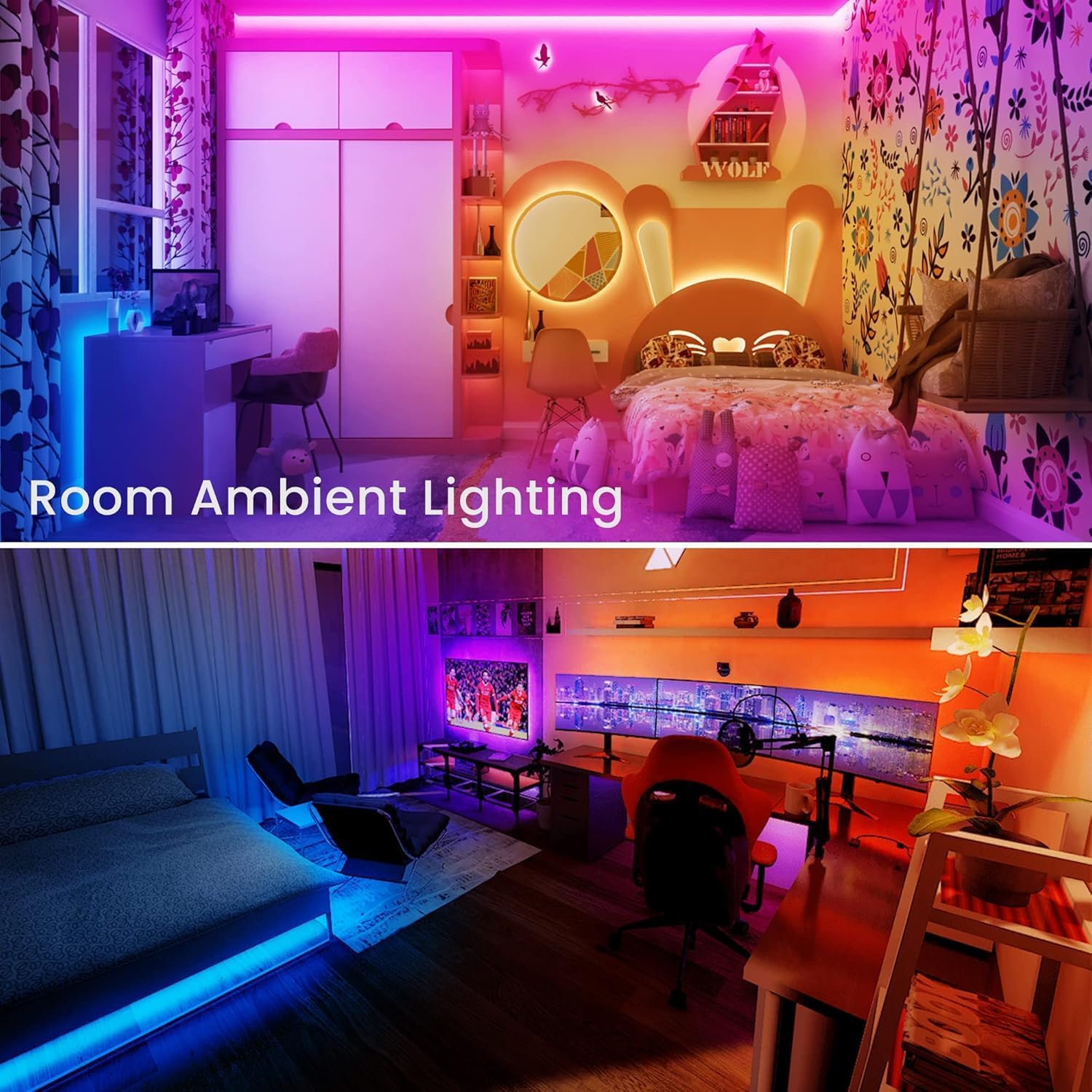 Tjoy 130Ft Bluetooth Led Strip Lights, Rgb Color Changing, Music Sync, App Control, Indoor Usage, 5050 Smd, 2 Rolls, For Bedroom