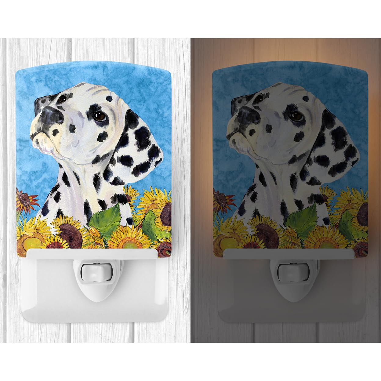 Caroline'S Treasures Ss4126Cnl Dalmatian In Summer Flowers Ceramic Night Light Compact, Ul-Certified, Ideal For Bedroom, Bathroom, Nursery, Hallway, Kitchen, 6X4X3, Multicolor