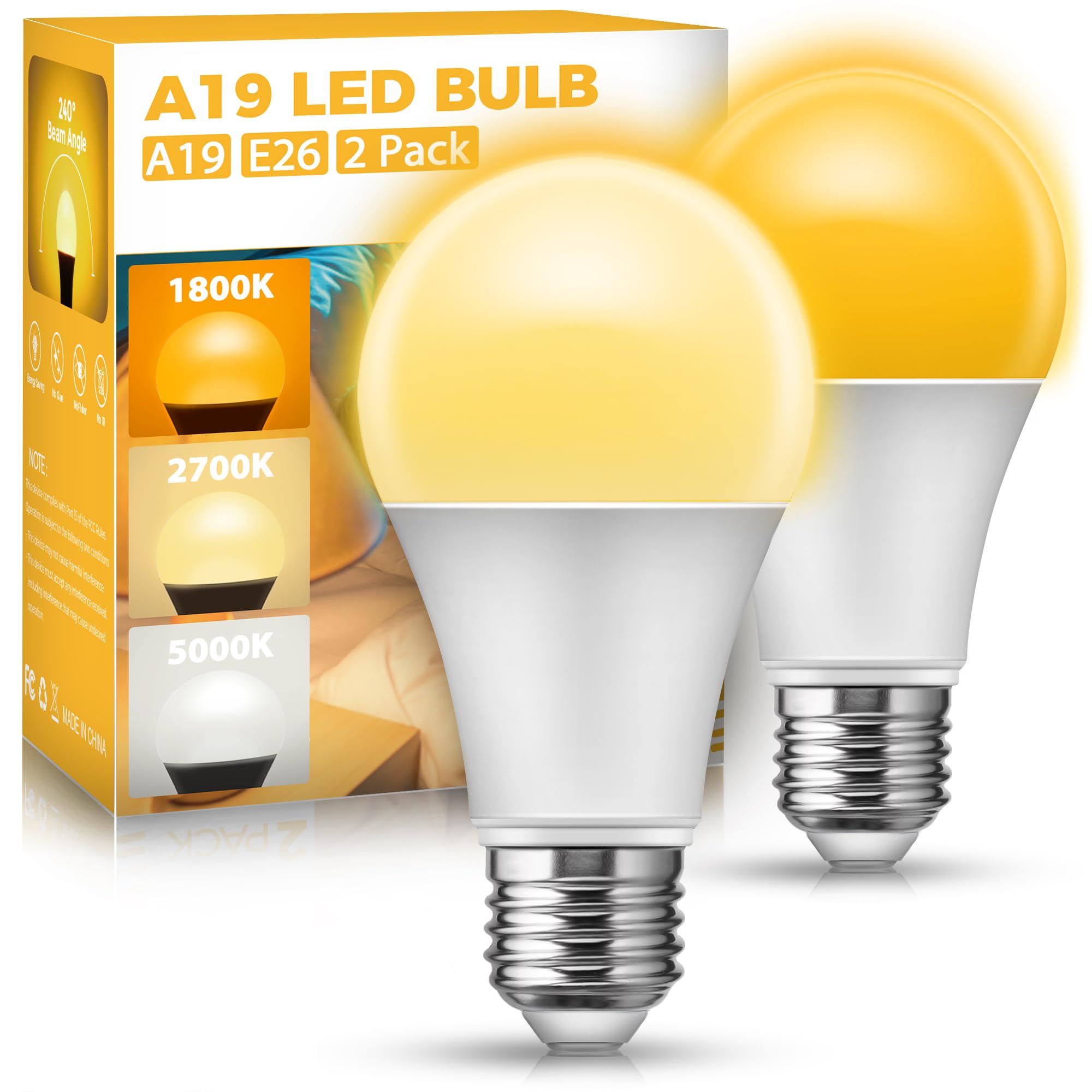 Jandcase Led Light Bulbs, 3 Color Temperature(1800K/2700K/5000K), 9W Led Light Bulb 60W Equivalent, Energy Saving, A19 E26 Base 