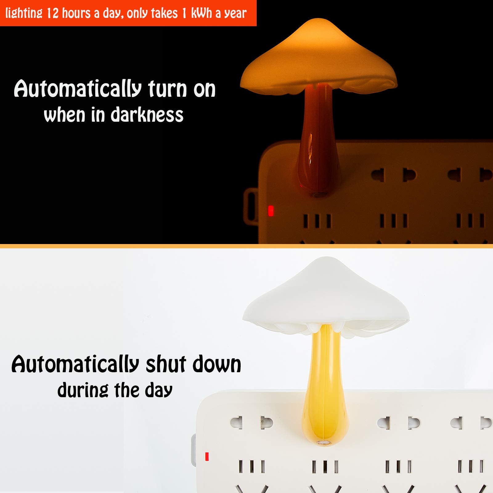 Honoson Mushroom Night Light - 4 Pieces LED Lamp, 7 Color Magic, Yellow Light with White Cover, Perfect for Kids and mature-themeds