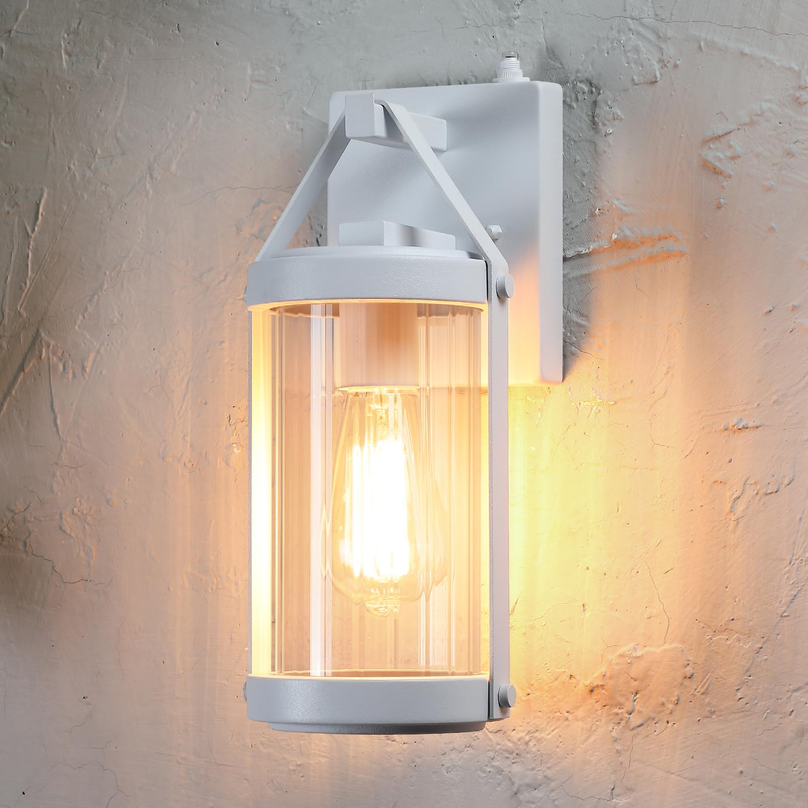 Lonedruid 2 Pack Dusk To Dawn Sensor Outdoor Wall Sconce Lighting White Exterior Porch Lantern Modern Outside Garage Light Fixtu