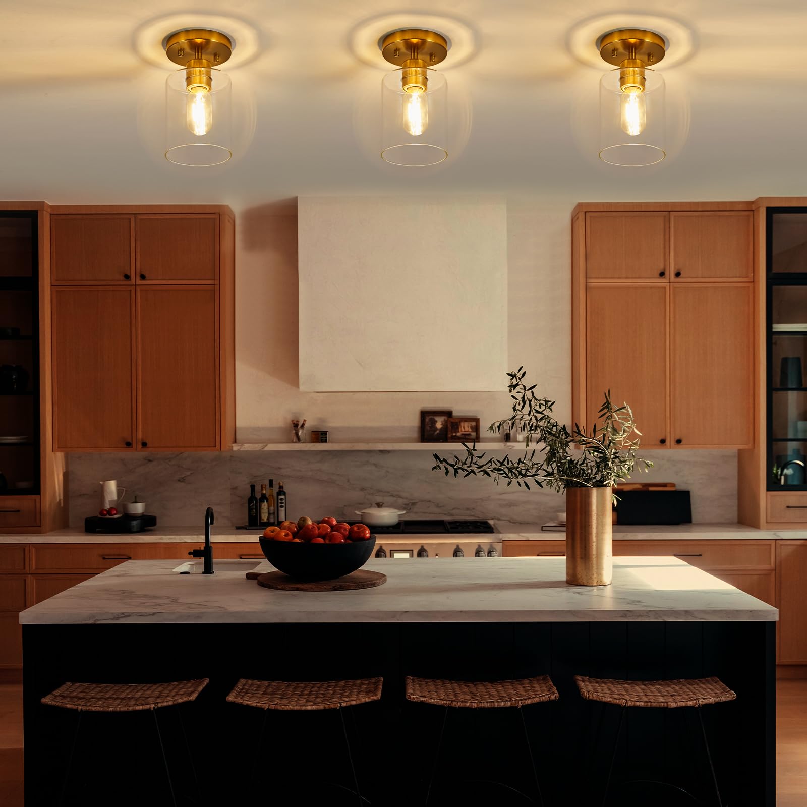 Gold Semi Flush Mount Ceiling Light, 1-Light Hallway Ceiling Lights, Over Sink Lighting Fixtures Kitchen, Brass Hallway Light Fi