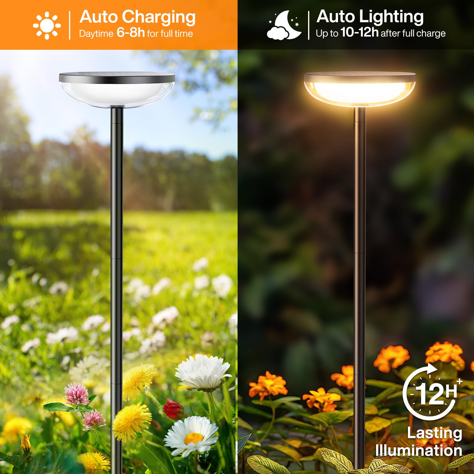 ELECLINK Solar Pathway Lights, 6 Pack 27'' Tall, Waterproof Black Garden Lights for Yard, Patio, Walkway - Model TPL010
