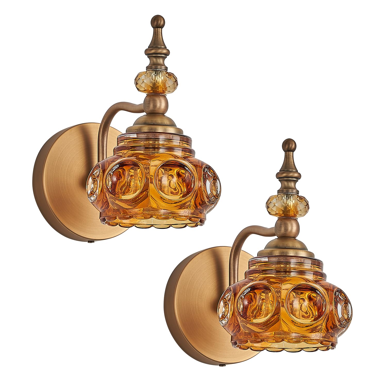 ZILANL Vintage Wall Sconces 2-Pack, Amber Rose Glass Lighting Fixtures, Model QCCZ-1C2, Rust-Proof for Bathroom, Bedroom, Hallway