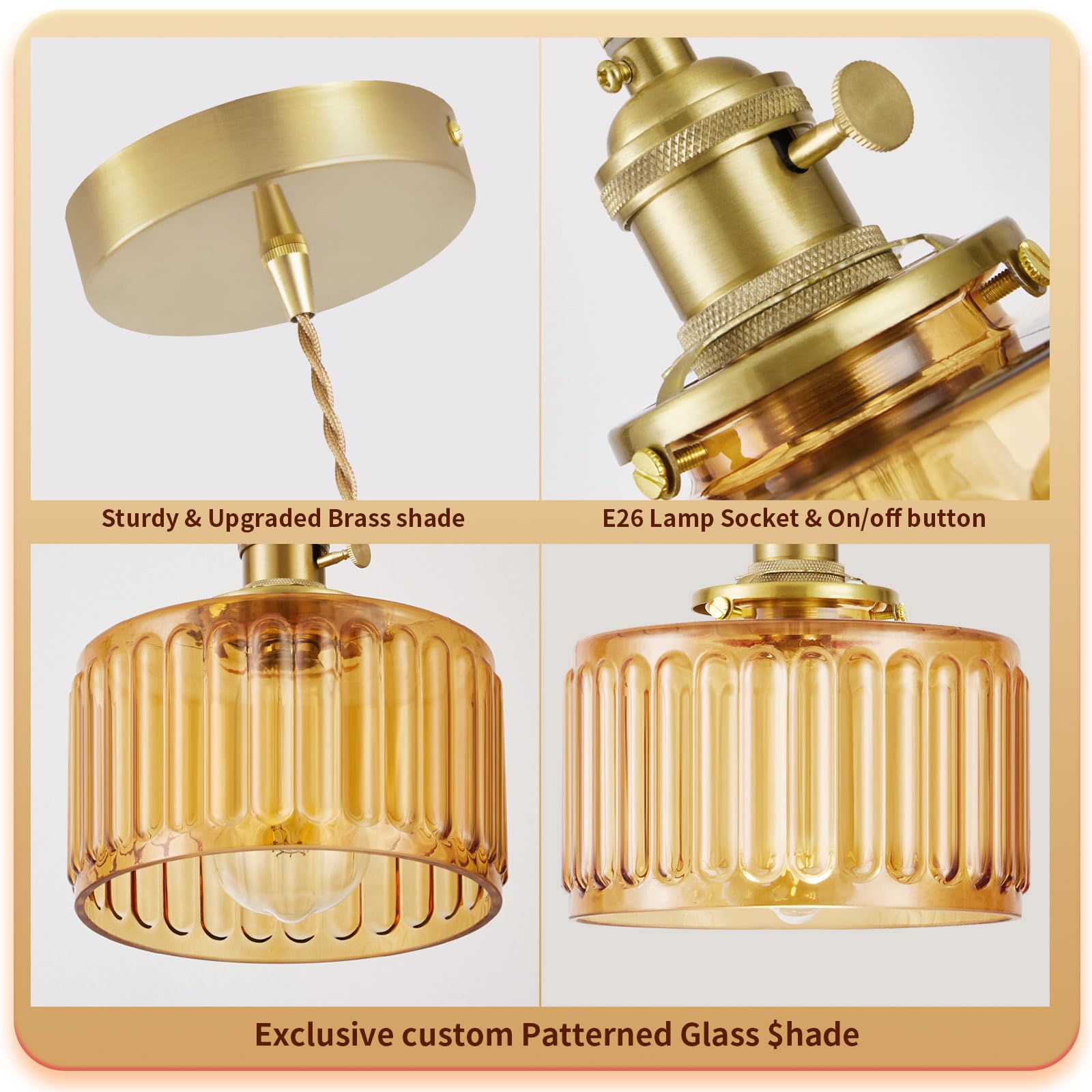 WimiSom Industrial Pendant Lighting, Modern Glass Shade, Adjustable Hanging Light Fixtures, Brown, Model Glass-005