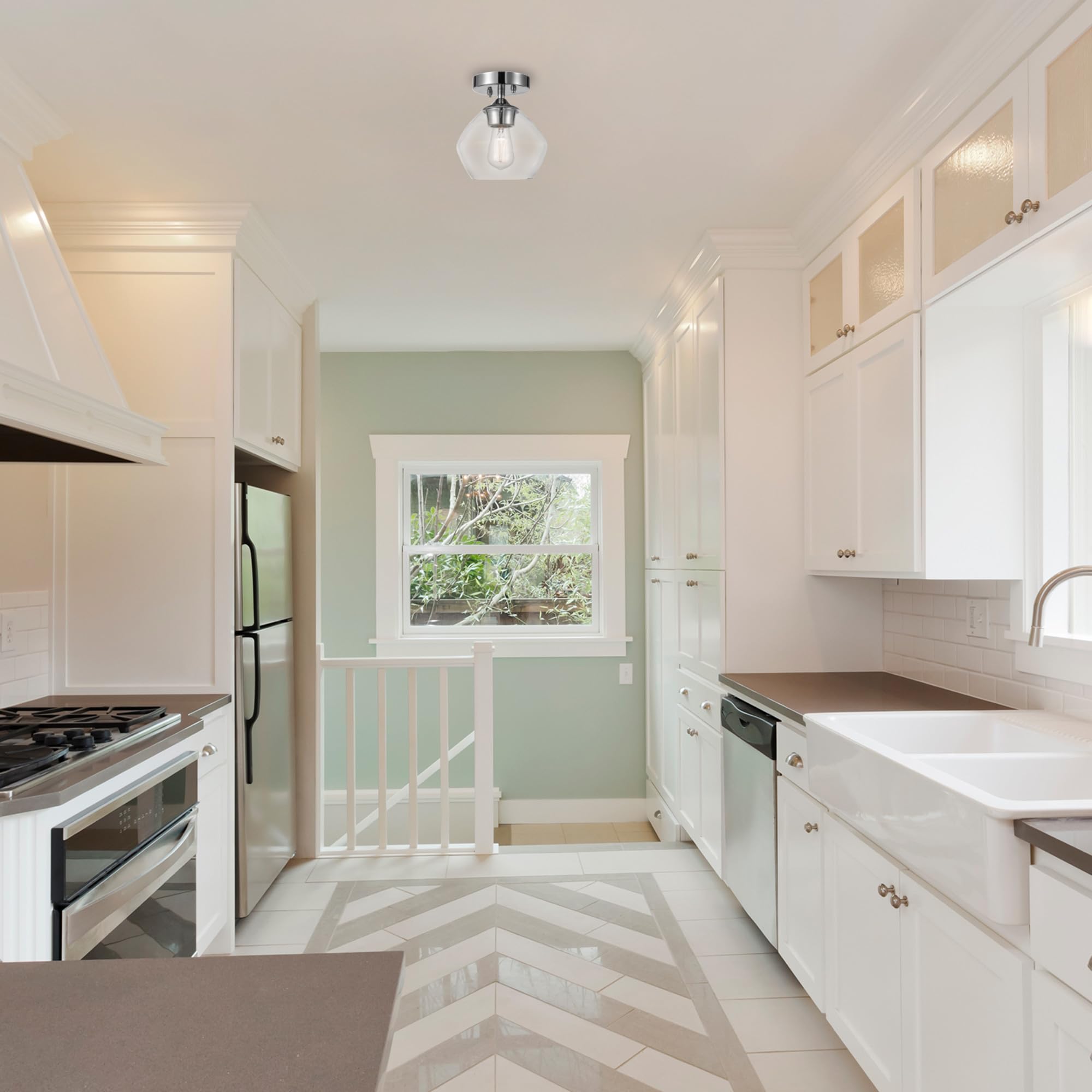 GLOBE Electric 66000080 1-Light Flush Mount Ceiling Light, Matte Black, Angular Glass Shade, Bedroom Lighting Fixtures Ceiling,