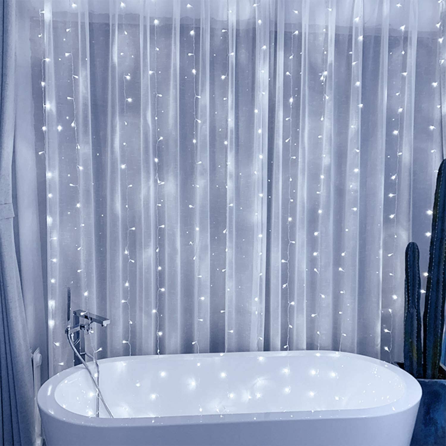 amadecohome Curtain String Lights, LED Icicle Lights, Cool White, Copper Material, Wedding Party Outdoor Indoor Decorations