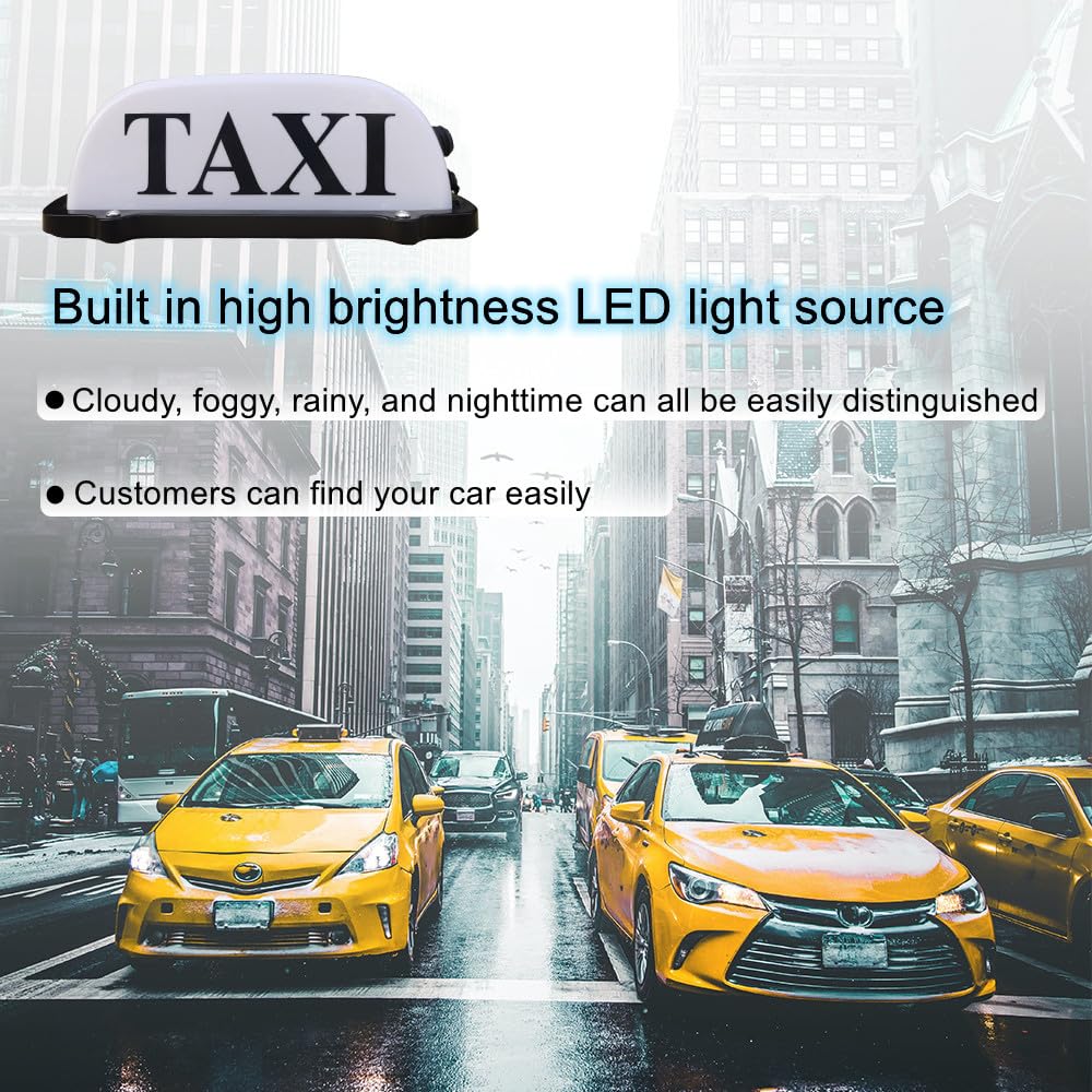 FUNGNLY USB Rechargeable Taxi Sign Light, Waterproof Magnetic Dome Light, 10.5in x 4.5in x 4in, White Plastic