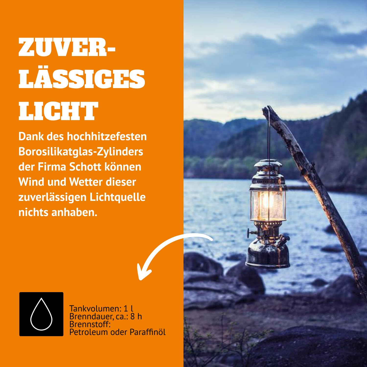 Petromax Hk500 Pressurized Lantern, 500 Candlepower With 1 Quart Kerosene Tank For Home, Camping Or Emergency Lighting, Hand Assembled High Pressure 400 Watt Lamp, Polished Brass