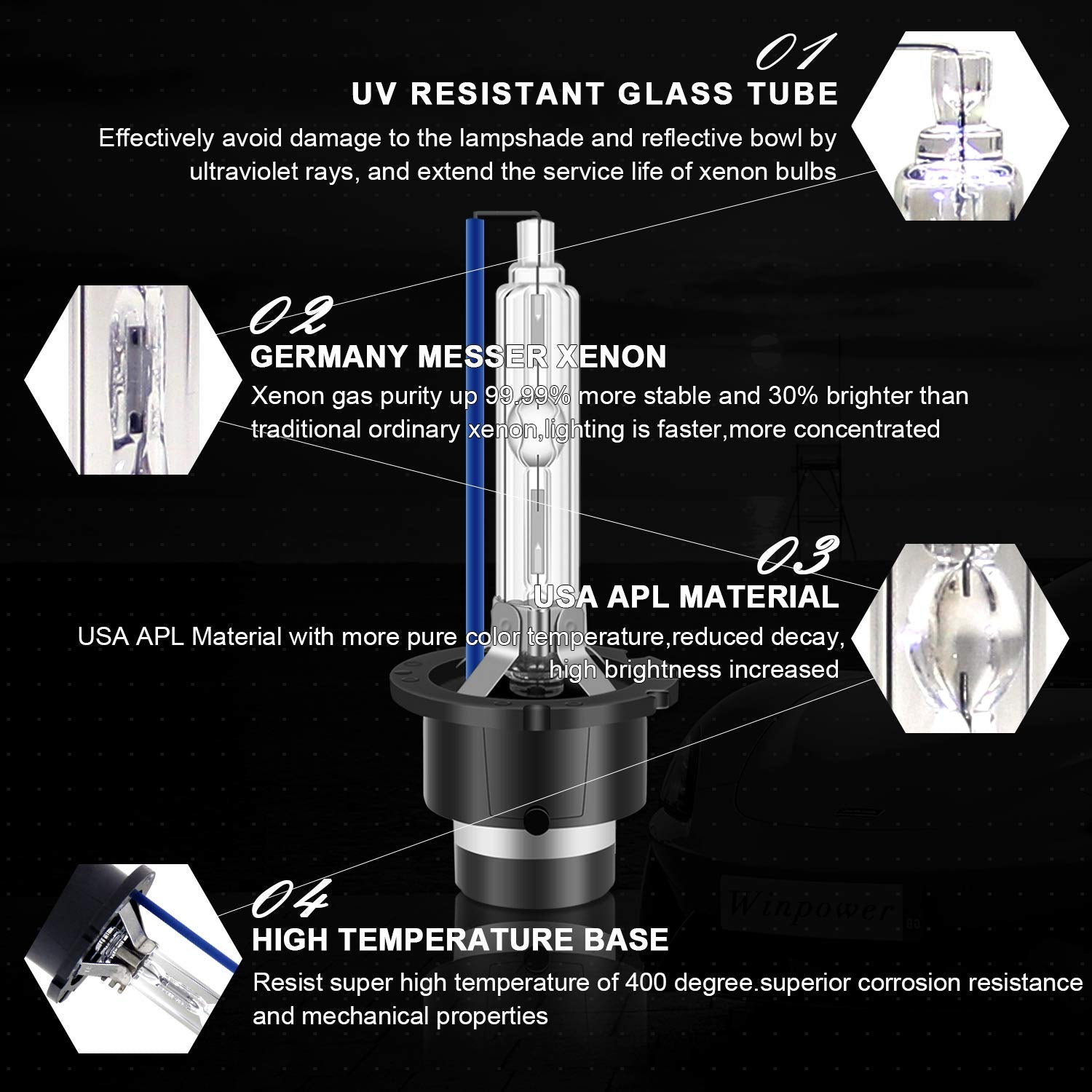 WinPower D2S HID Xenon Headlight Bulbs - 35W, 8000K, Pack of 2 - Metal