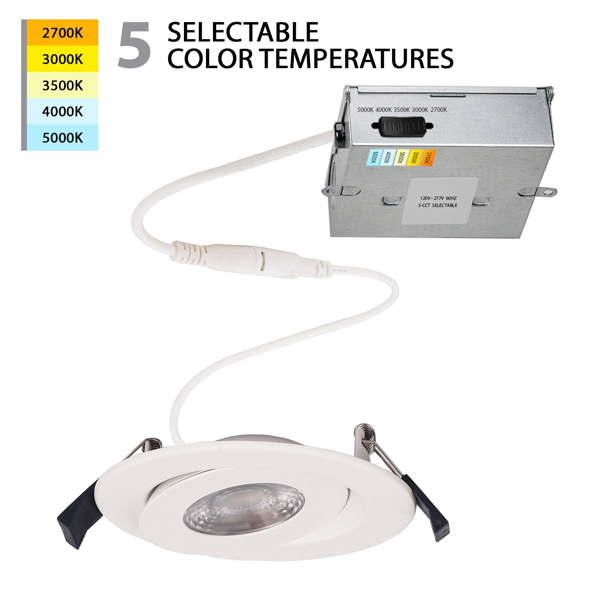 Wac Lighting, Lotos 6In Led Round Adjustable 5-Cct Selectable 2700K-3000K-3500K-4000K-5000K Recessed Kit In White (Pack Of 24)