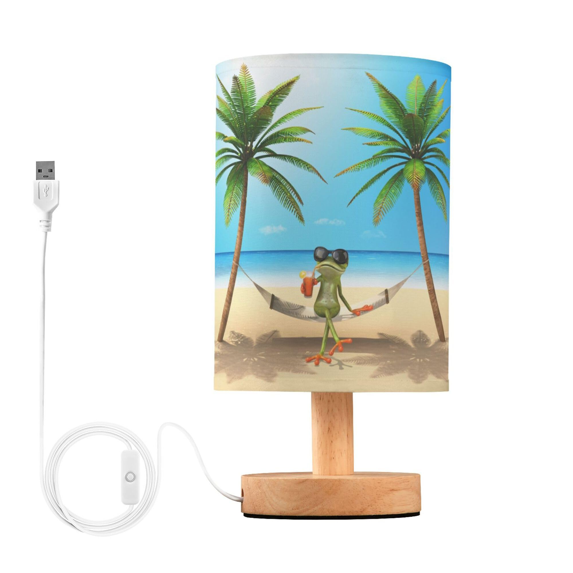 YYZZH Frog Palm Tree Hammock Table Lamp with Wooden Base and Linen Fabric Shade, Multicolor, 13 cm x 5.12 inches x 9.7 inches, L
