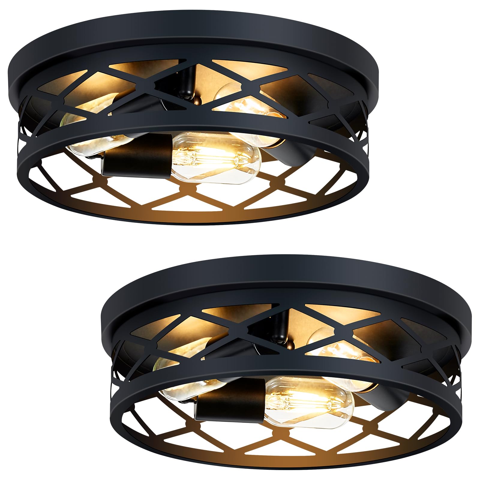 SKEJAO, 2 Pack Flush Mount Ceiling Light Fixture, Black, for Hallway, Kitchen, Farmhouse, Bedroom (13 x 13 x 3.93 inches, 2400 l