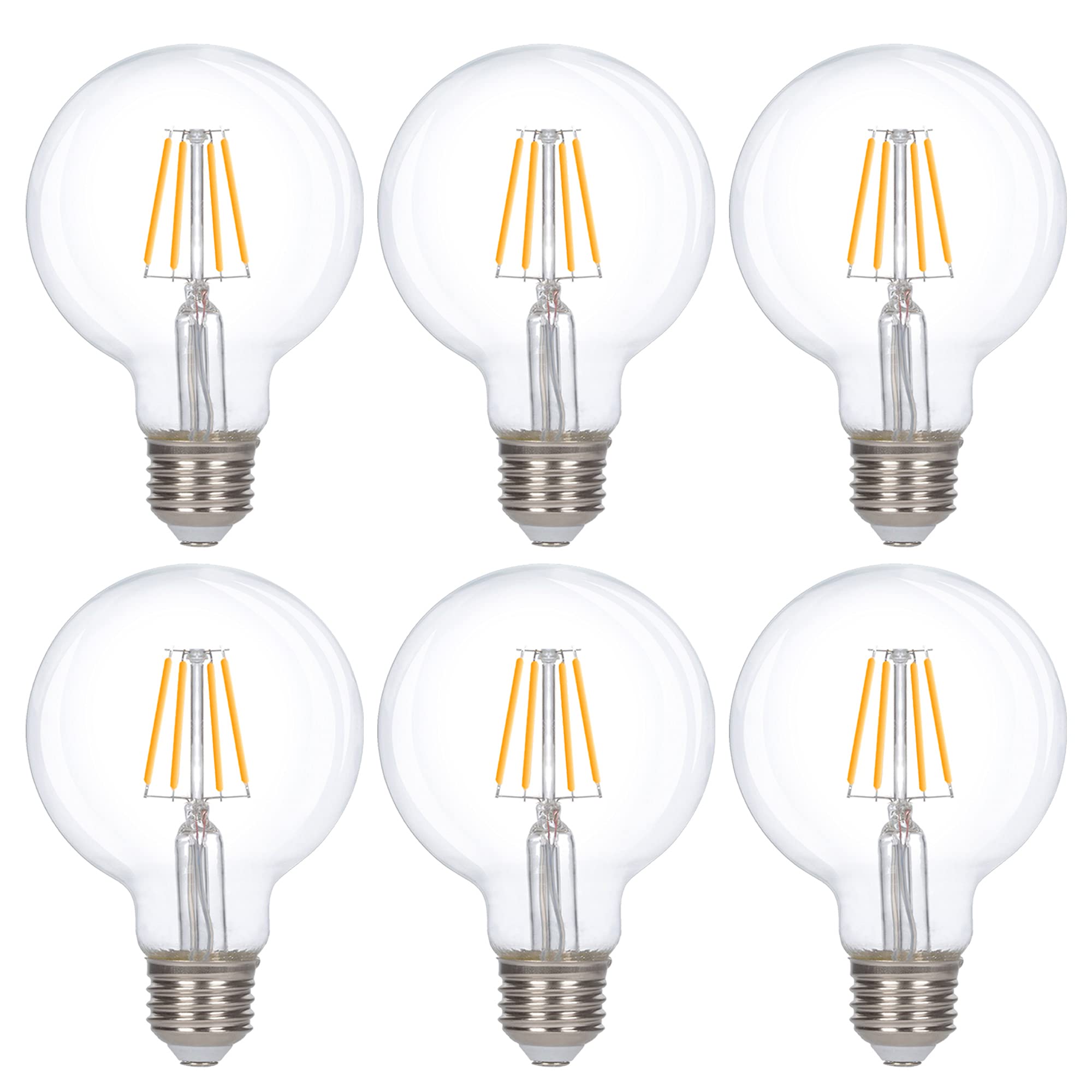 Simba Lighting Led Edison Vintage Vanity Globe Filament G25 (G80) 4W Dimmable 40W Equivalent (6 Pack) 120V Light Bulb For Bathro