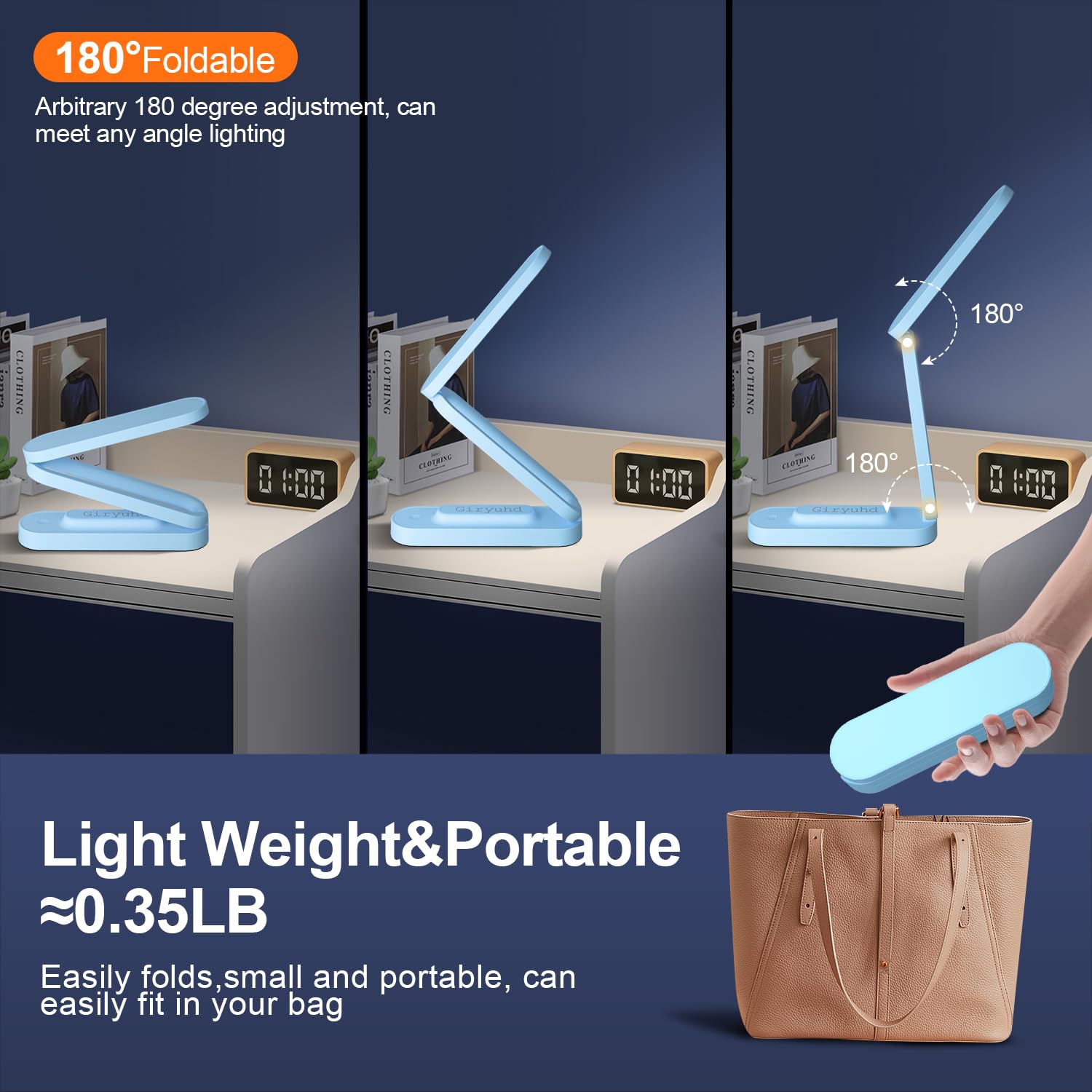 Giryuhd LED Desk Lamp Portable Rechargeable Foldable Light Model A211 Blue