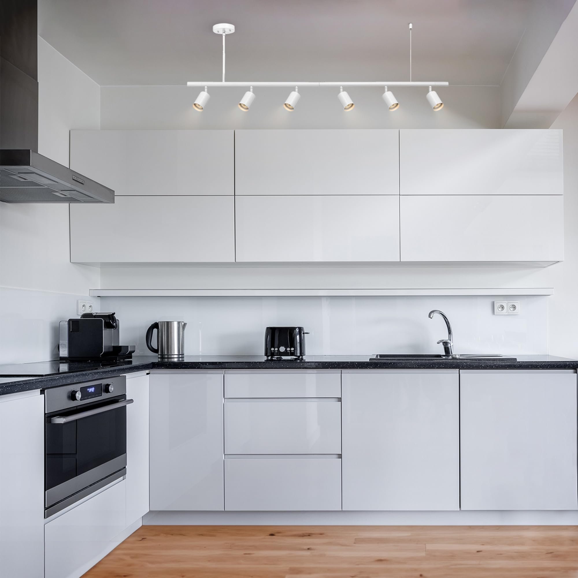 Globe Electric 64000124 55'' 6-Light Adjustable Height Track Lighting, Matte White, Pivoting Track Heads