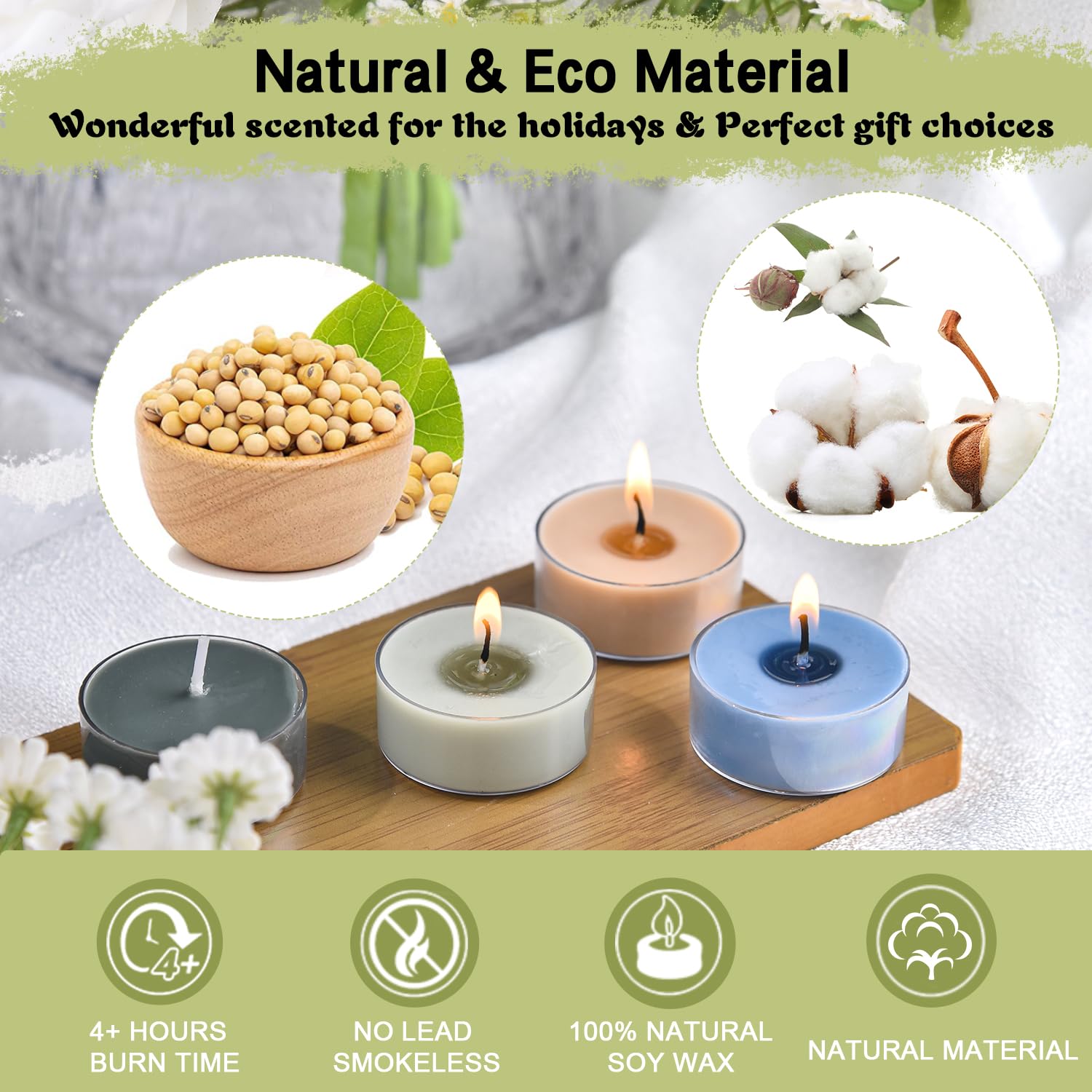 Sungmor 16 Pack Long Burning Scented Tea Light Candles, 100% Natural Soy Wax No Lead Smokeless Tea Warmer Candles Tealight Candl