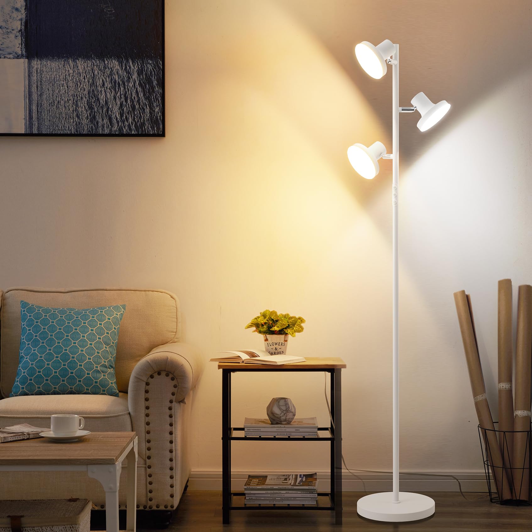 SIBRILLE 36W LED Tree Floor Lamp, Dimmable with Remote & Touch Control, 4 Color Temperatures, White, Model FLH-036-F1