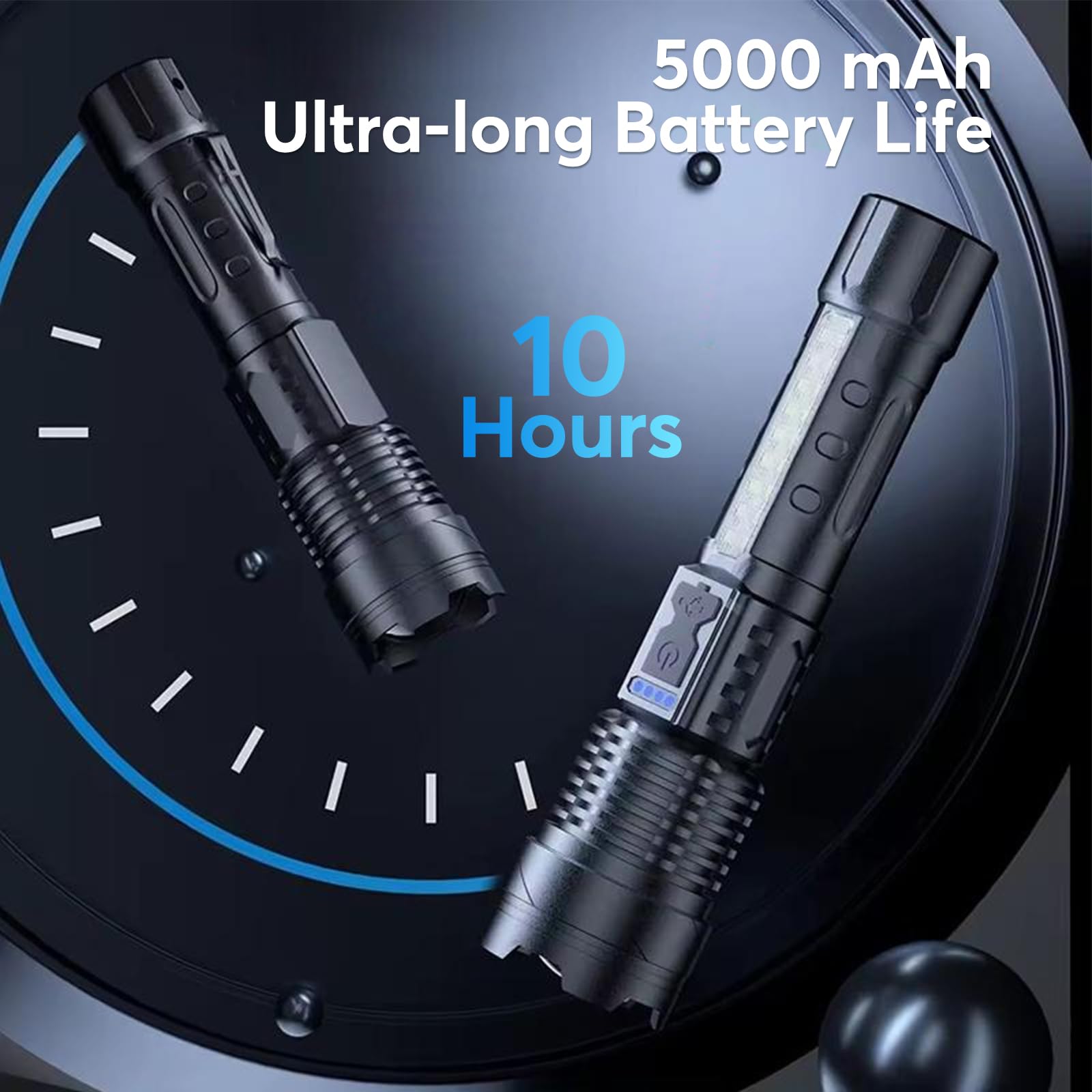 JIJ Rechargeable LED Flashlight, 7 Modes, IP67 Waterproof, Aluminum, 2 Pack, Model JIJ1