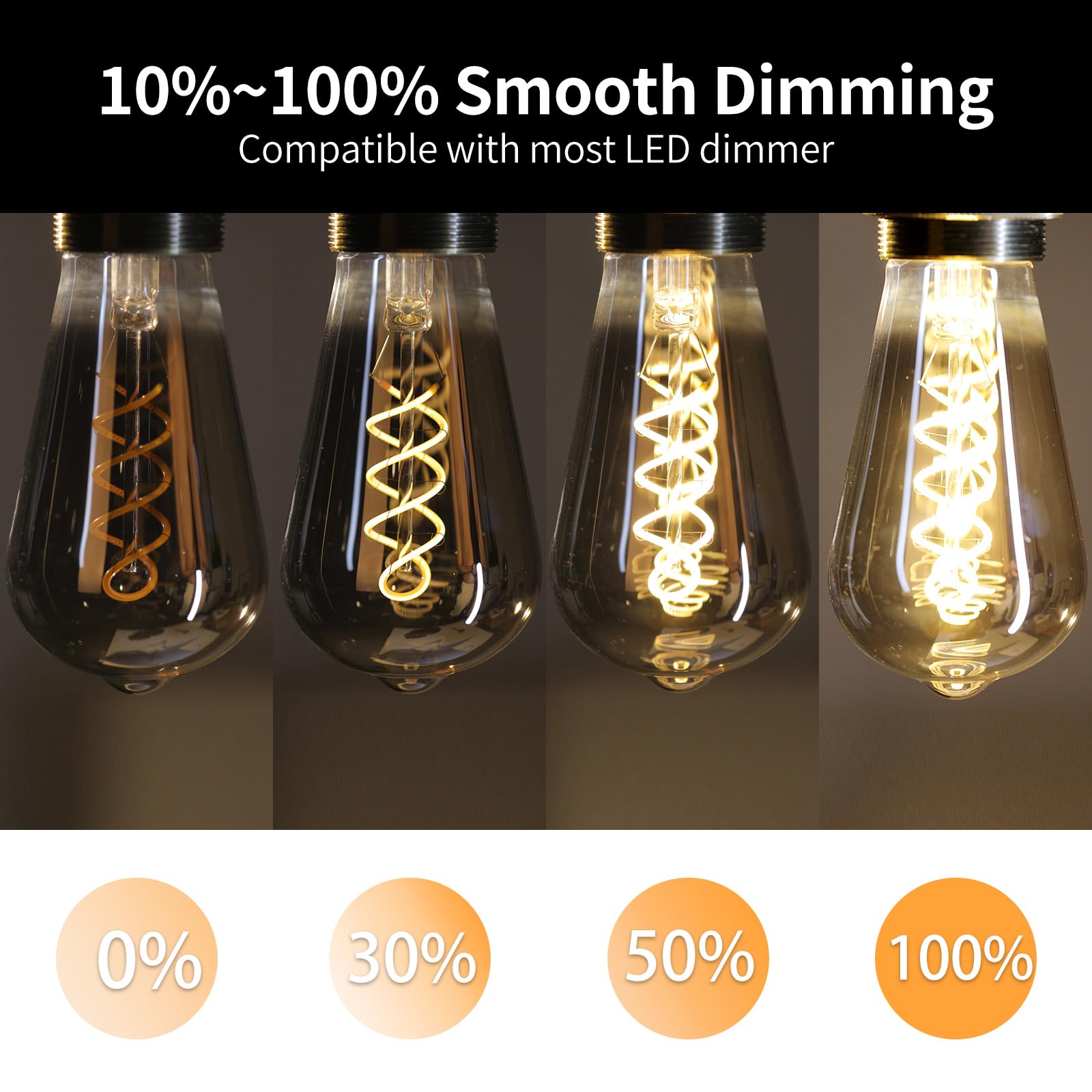 Decoaui Vintage Edison Light Bulbs, Dimmable 4W, Smoky Grey Glass, 3-Pack, ST64 Model, 150 Lumens, Antique Style
