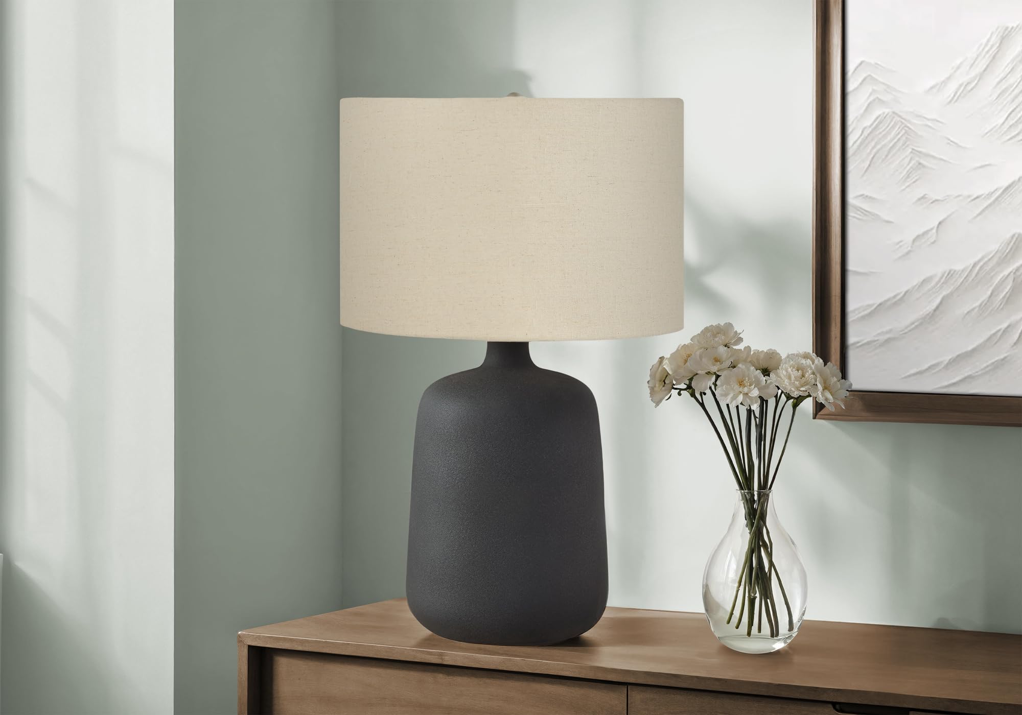 Monarch Specialties I 9635 Table Lamp - Black Ceramic, Beige Shade, 15"L x 15"W x 23.5"H, Contemporary Design