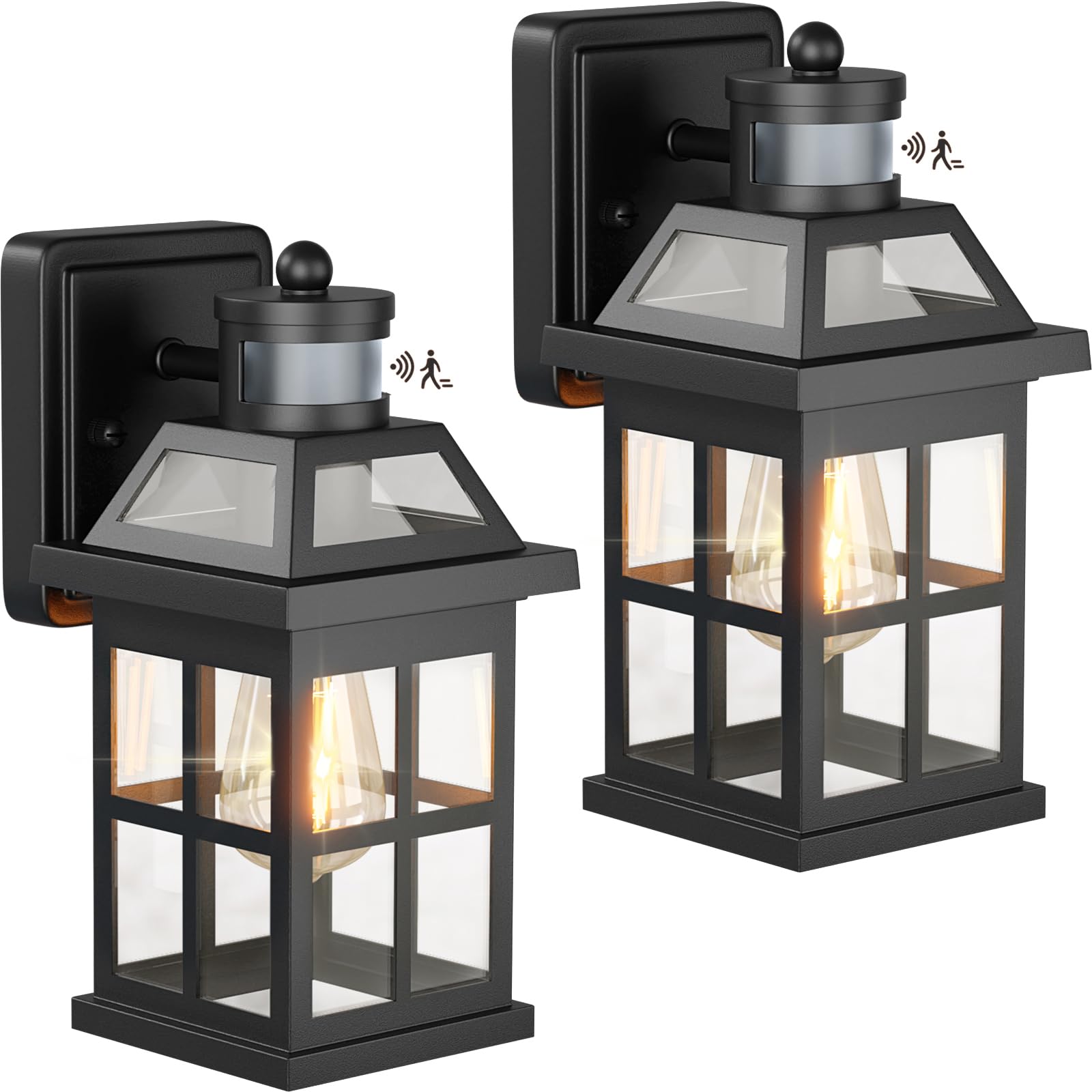 Roravilila Motion Sensor Outdoor Light Fixtures 2-Pack Upgraded, Anti-Rust Aluminum Outdoor Sconces Front Porch Lights Black Ext