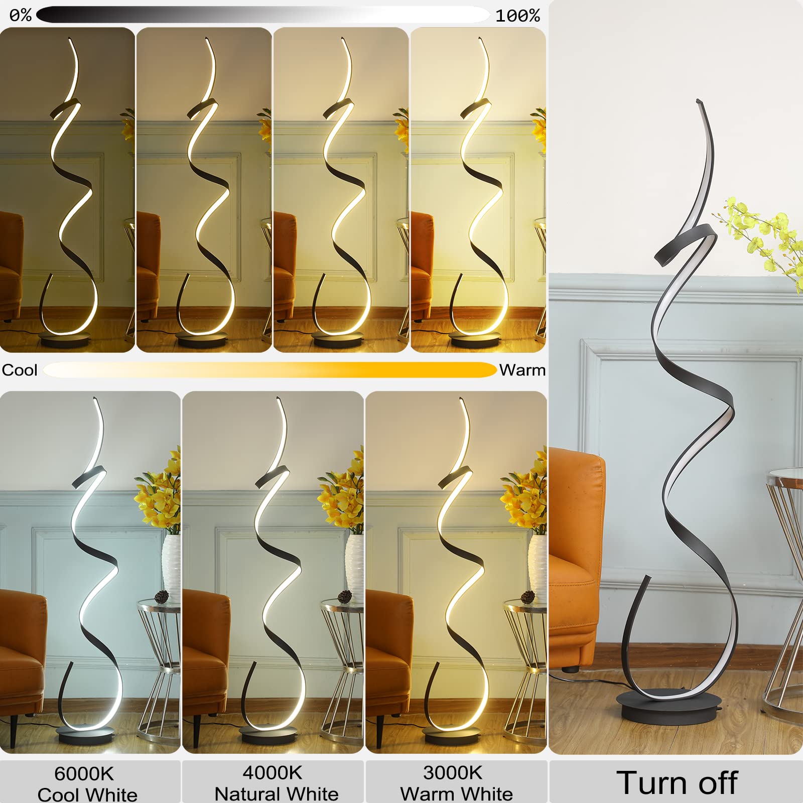 60W 3 Color Temperature LED 59inches Floor Lamp with Remote Control for Living Room,Bedroom,Office Lighting (Black)