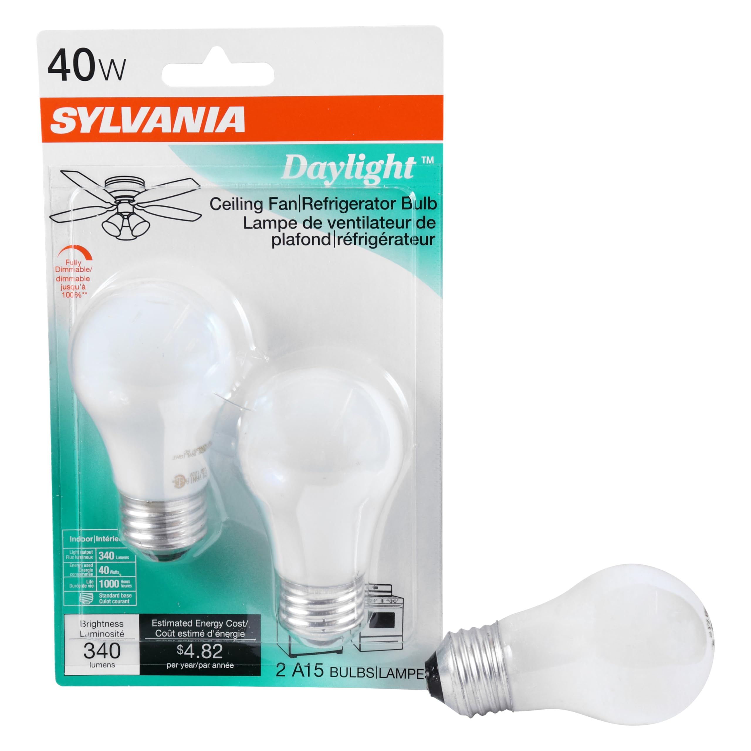 SYLVANIA Home Lighting 10181 Incandesent Bulb, A15-40W-2850K, Medium Base, Pack of 2 (2 Pack)