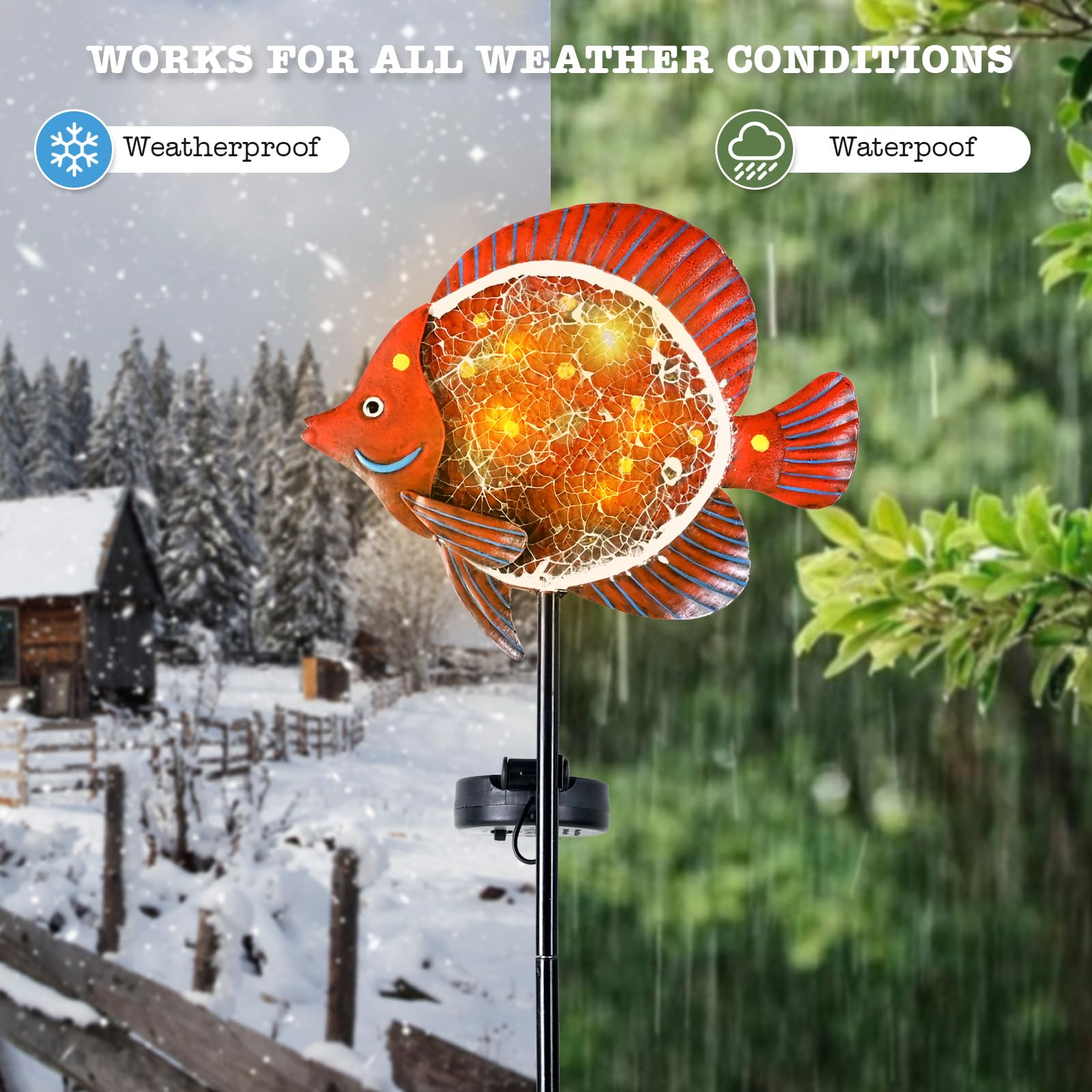 Yiosax Solar Outdoor Decorative Lights - Waterproof 7 LED Clownfish Garden Stakes - Red - Model Yiosax-2409 for Lawn & Path Decoration
