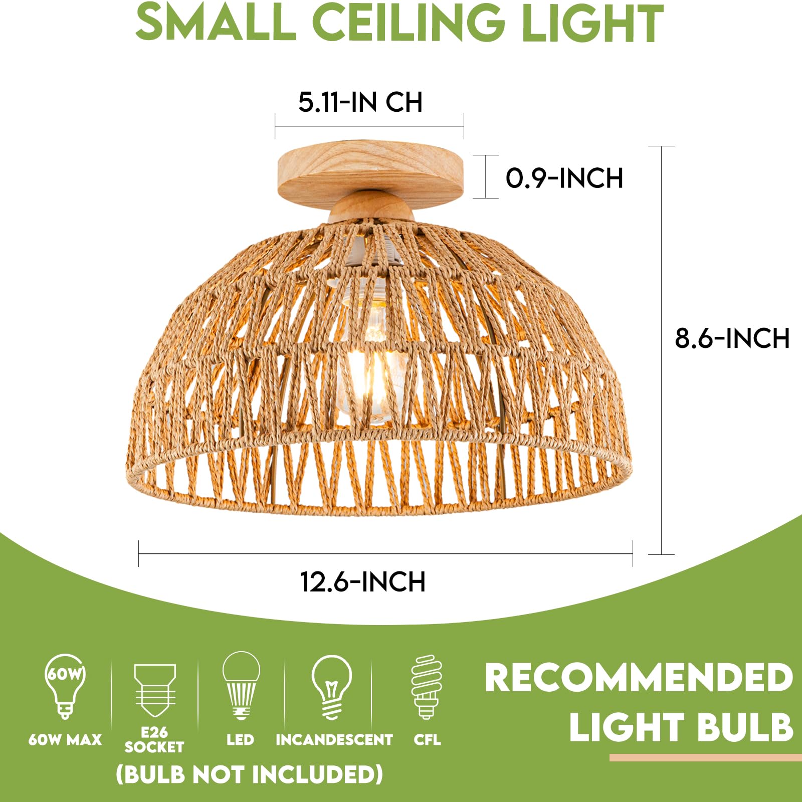 Boho Light Fixtures Ceiling Rattan Lights Boho Chandelier Flush Mount Ceiling Light Wooden Canopy Woven Lamp Shade Small Chandel