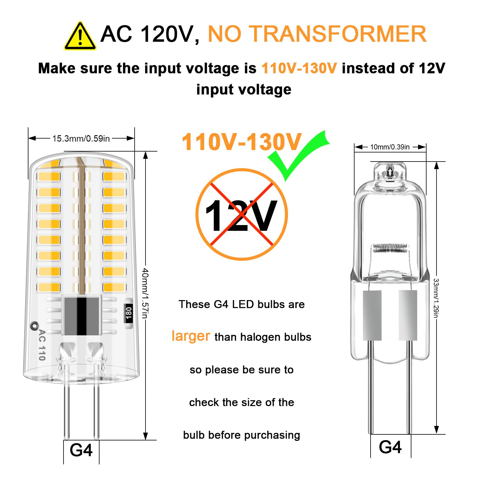 Lflampon Ac110V-130V Dimmable G4 Led Light Bulbs, 2.6W Warm White 3000K (Equivalent To 20W 30W Bi-Pin Halogen), Pack Of 6 (Note: