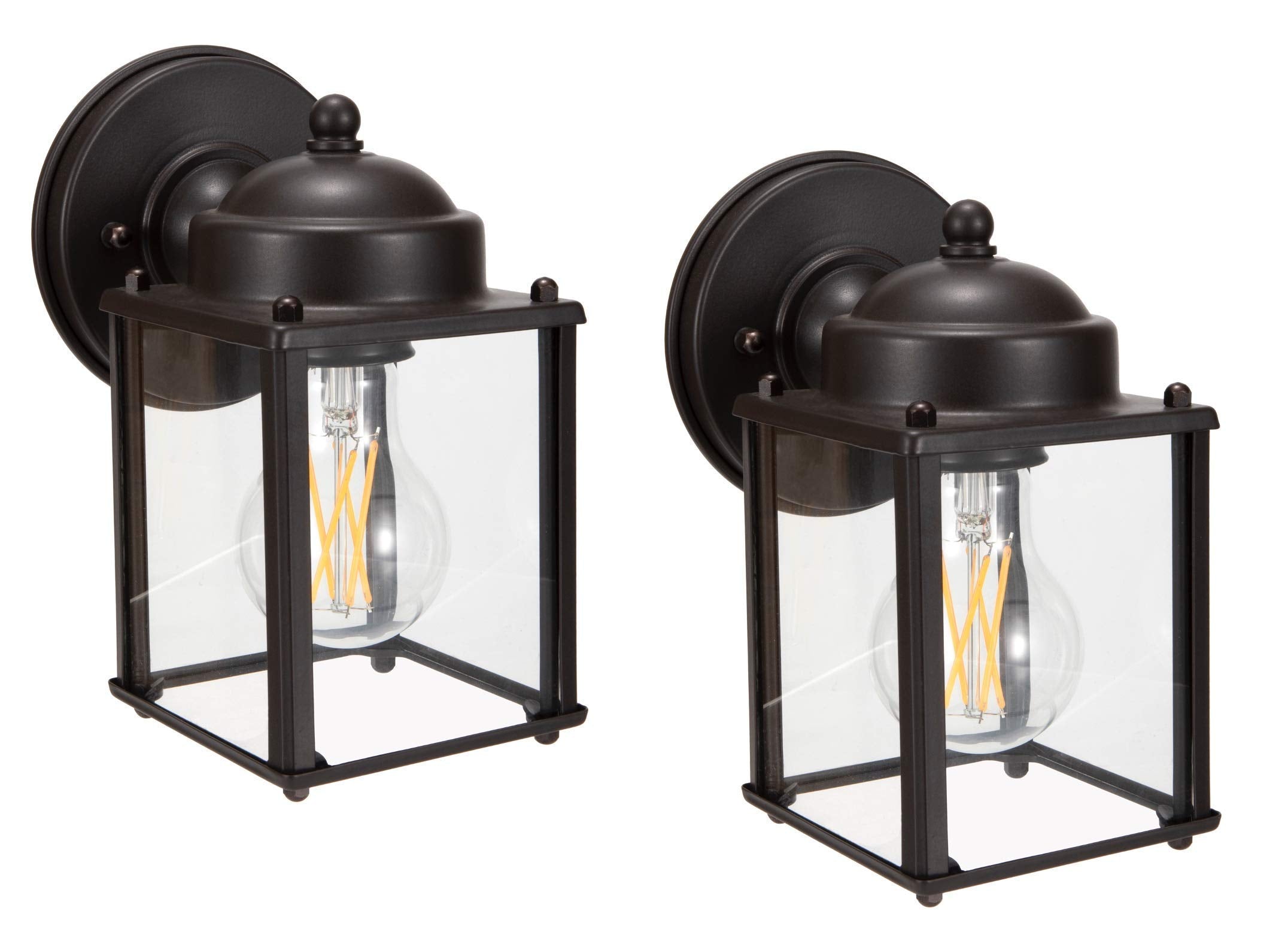 LIT-PaTH Outdoor Wall Lantern Sconce, 60W Max, Aluminum, Bronze Finish, E26 Base, 2-Pack, Model LT-WL017-BRZ-2PK