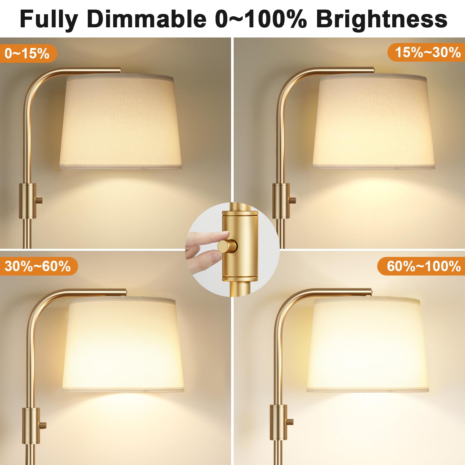 Ambimall Fully Dimmable Floor Lamp - Floor Lamps 9W Led Light Bulbs, Standing Lamps For Living Room, Modern Standing Light Tall