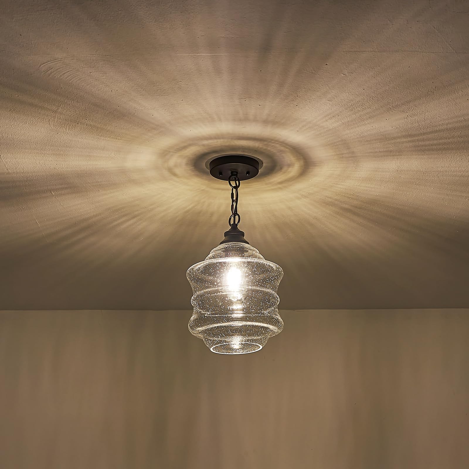 Fookchak Seeded Glass Pendant Lights Black 10Inch Farmhouse Ceiling Pendant Lighting Kitchen Island Large Clear Glass Island Han