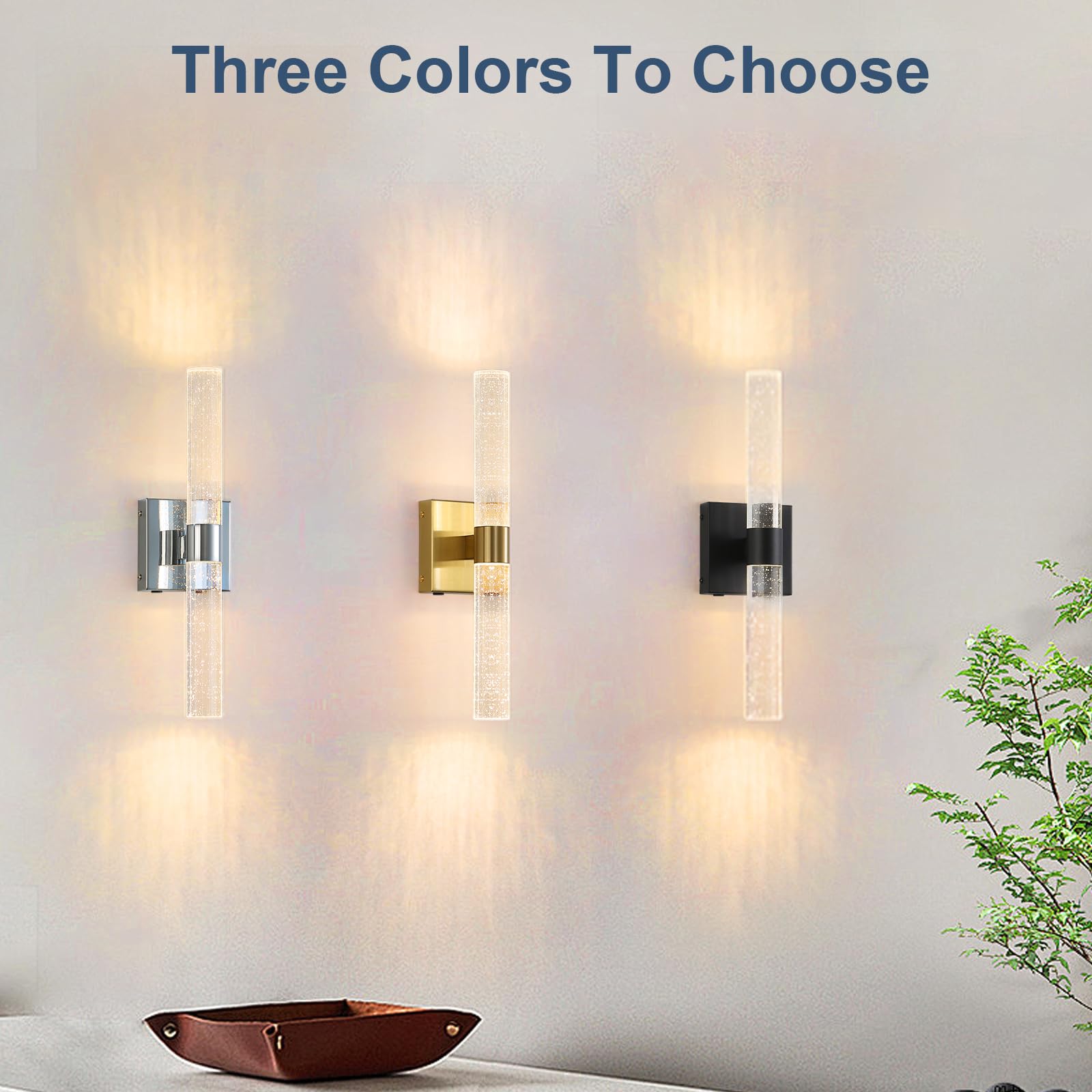 HONGREN Wall Sconces Set of Two - 17 Inch Gold LED Dimmable Battery Operated Light with Remote Control