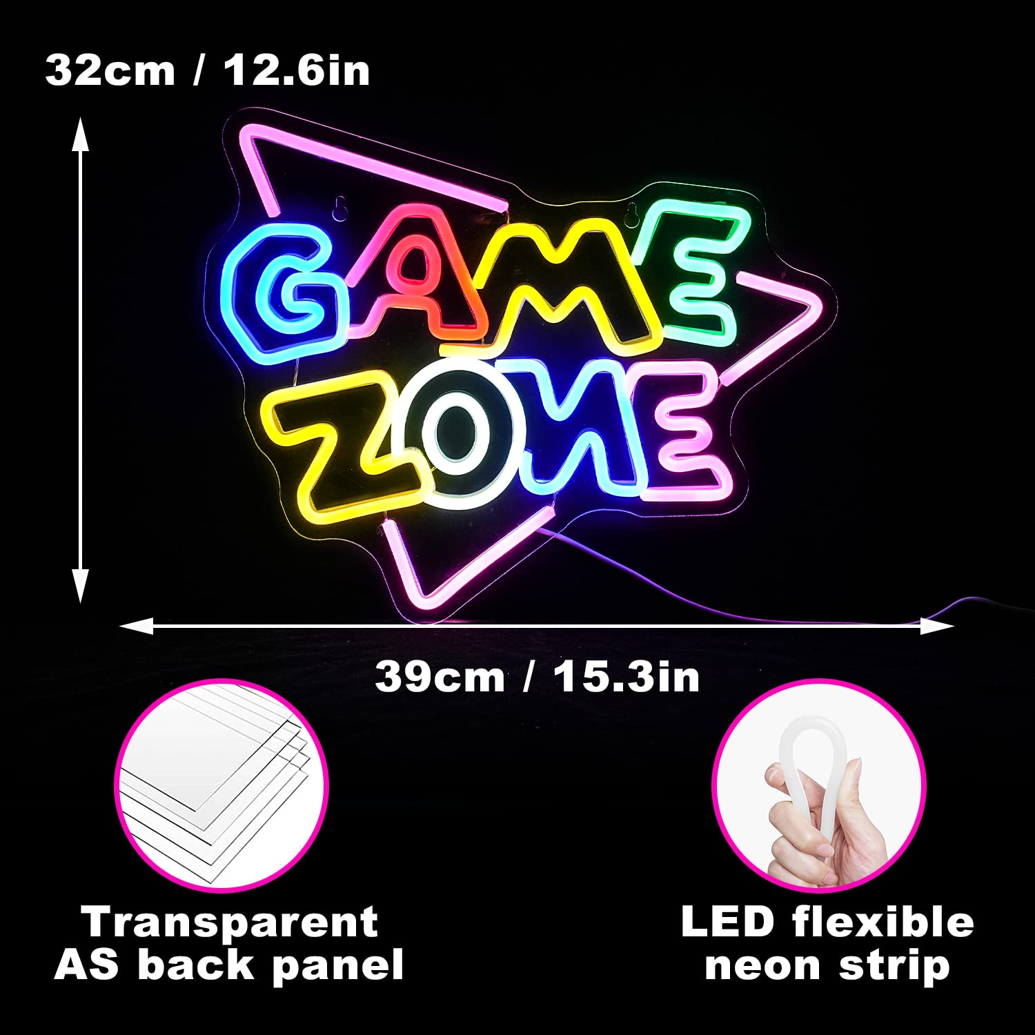 LISIGNVE Game Zone Neon Sign LED Light, Dimmable USB, 15.4’’x12.6’’, Multicolored Acrylic Wall Decor for Game Room and Bedroom