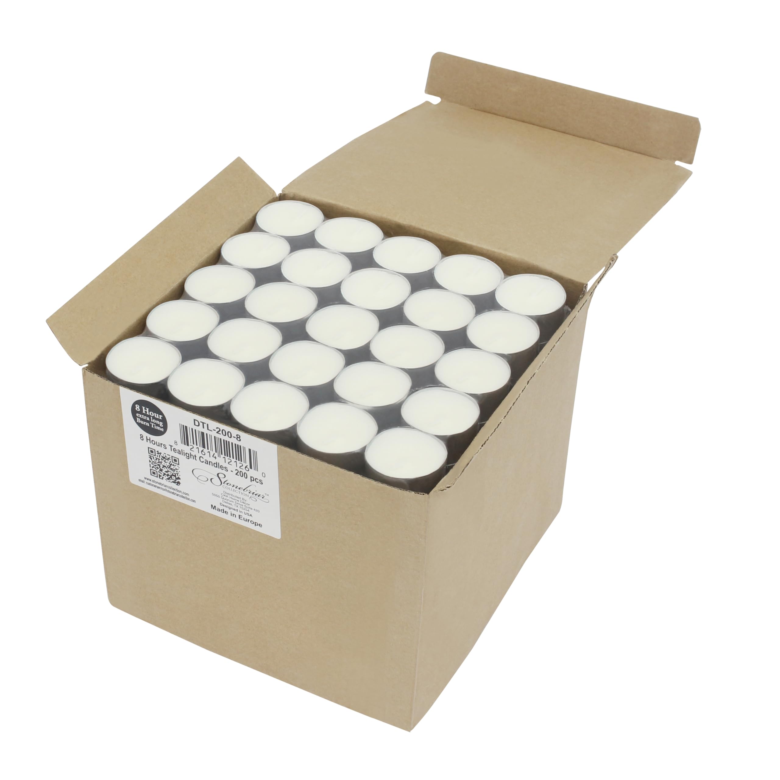Stonebriar White Unscented Smokeless Long Burning Tea Light Candles With 8 Hour Burn Time, 200 Count