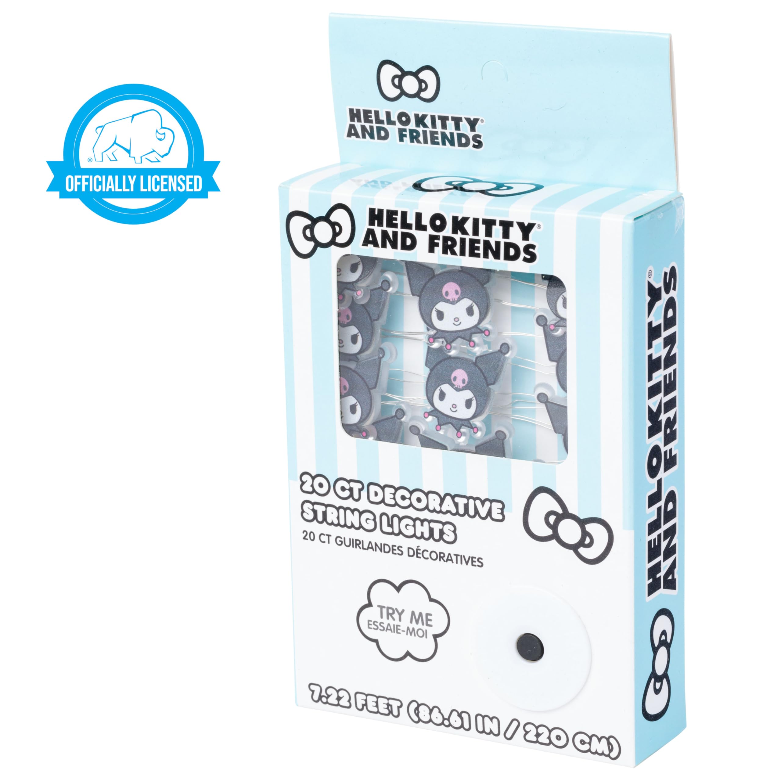 Silver Buffalo Sanrio Hello Kitty and Friends Kuromi 20ct Decorative String Lights, 7 Feet Long, Battery Powered (2 AA Batteries