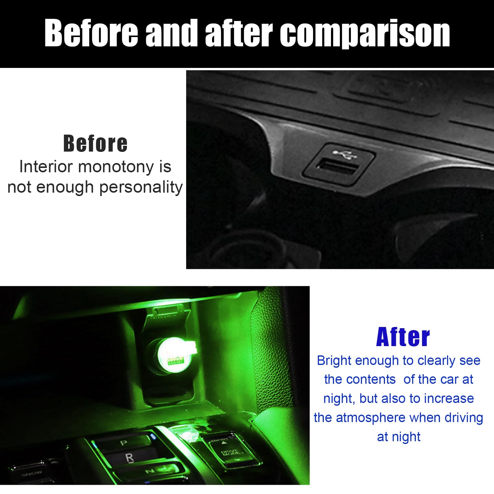 Sylvil 5 Pcs Usb Led Car Interior Atmosphere Lamp  Portable Mini Led Night Light  Plug-In Usb Interface Trunk Ambient Lighting Kit  Universal Interior Car Accessories (Blue+Red+Ice Blue+Green+Purple)