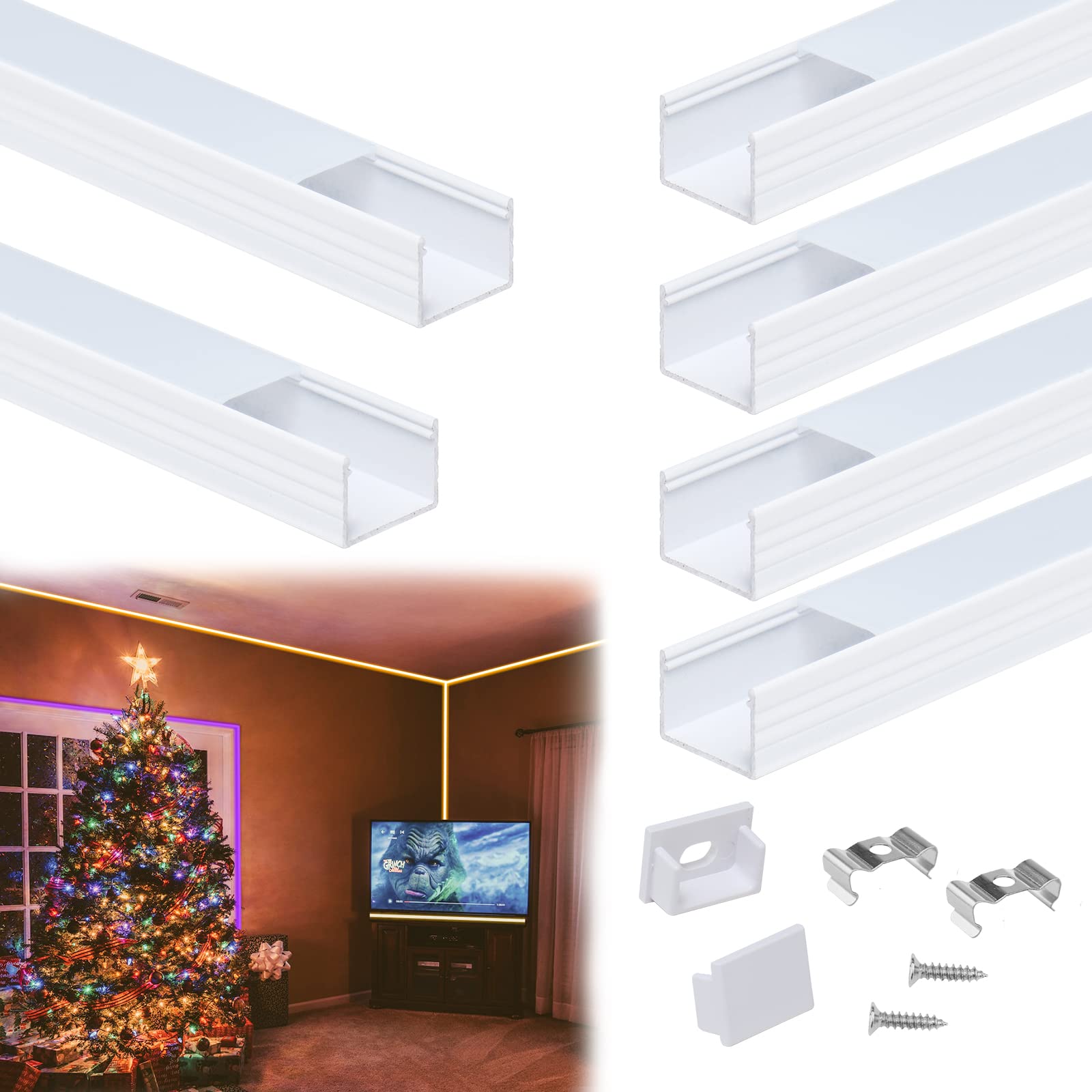 Muzata 6Pack 3.3FT/1M Plus-Size Spotless LED Channel White Aluminum LED Strip Diffuser Channel with Milky White Cover U103 HW 1M