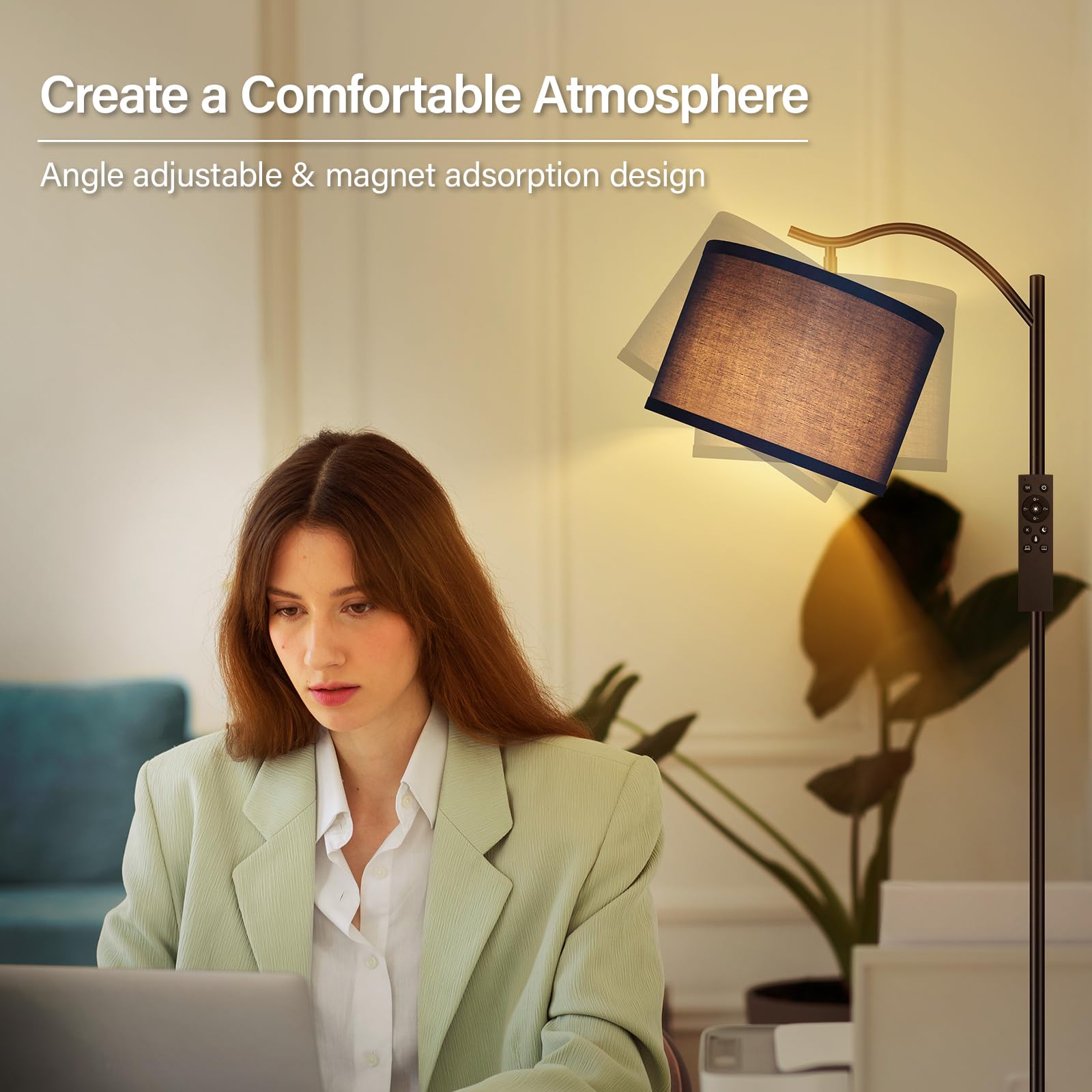 BoostArea Arc Floor Lamp with Remote, Stepless Dimmable, Metal, Blue, Model B1370 for Living Room, Bedroom, Office