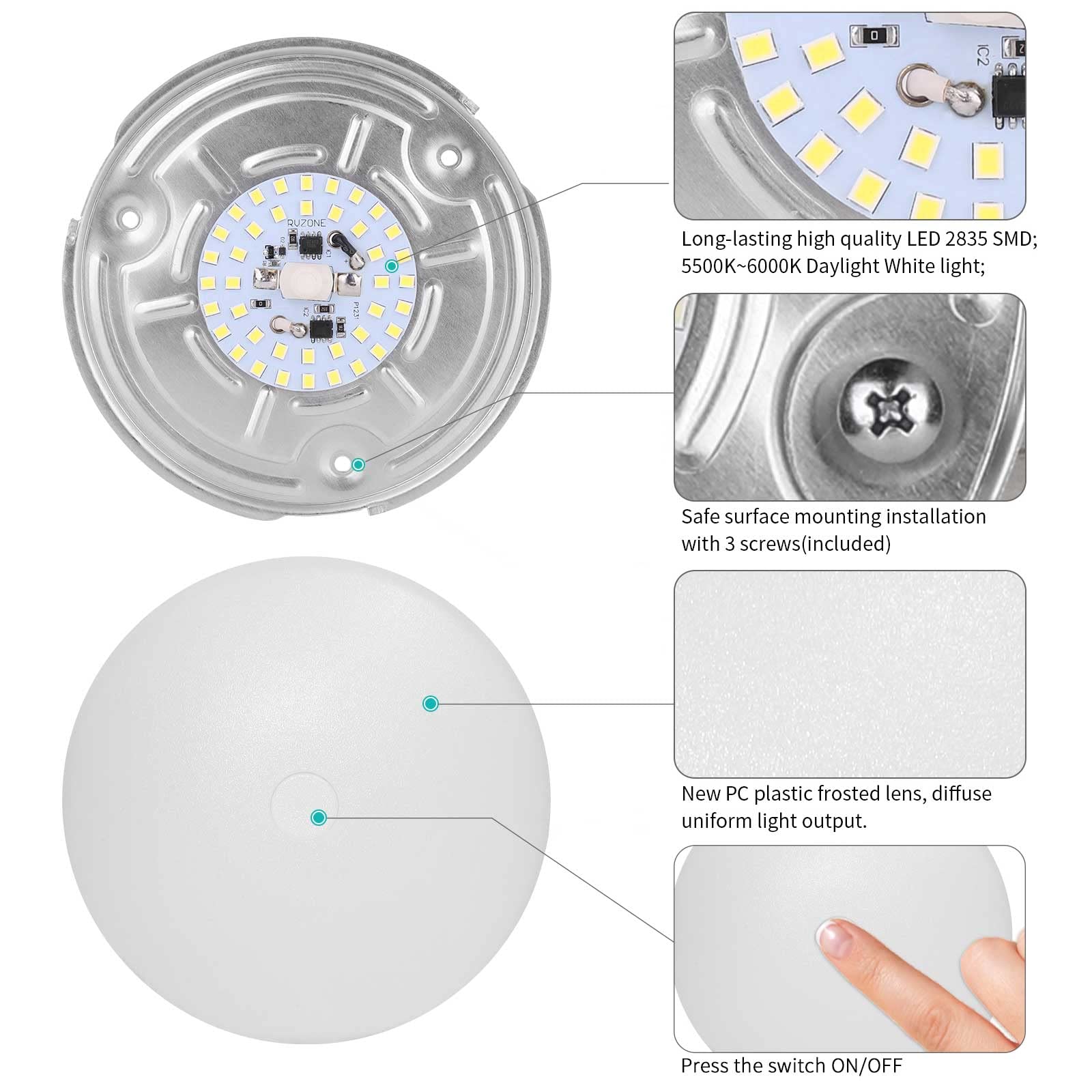Rvzone 4 Pack Rv Led Ceiling Puck Light Rv Boat Interior Light Dc 12V Surface Mount Ceiling Dome Lighting, 4.5W Panel Downlight
