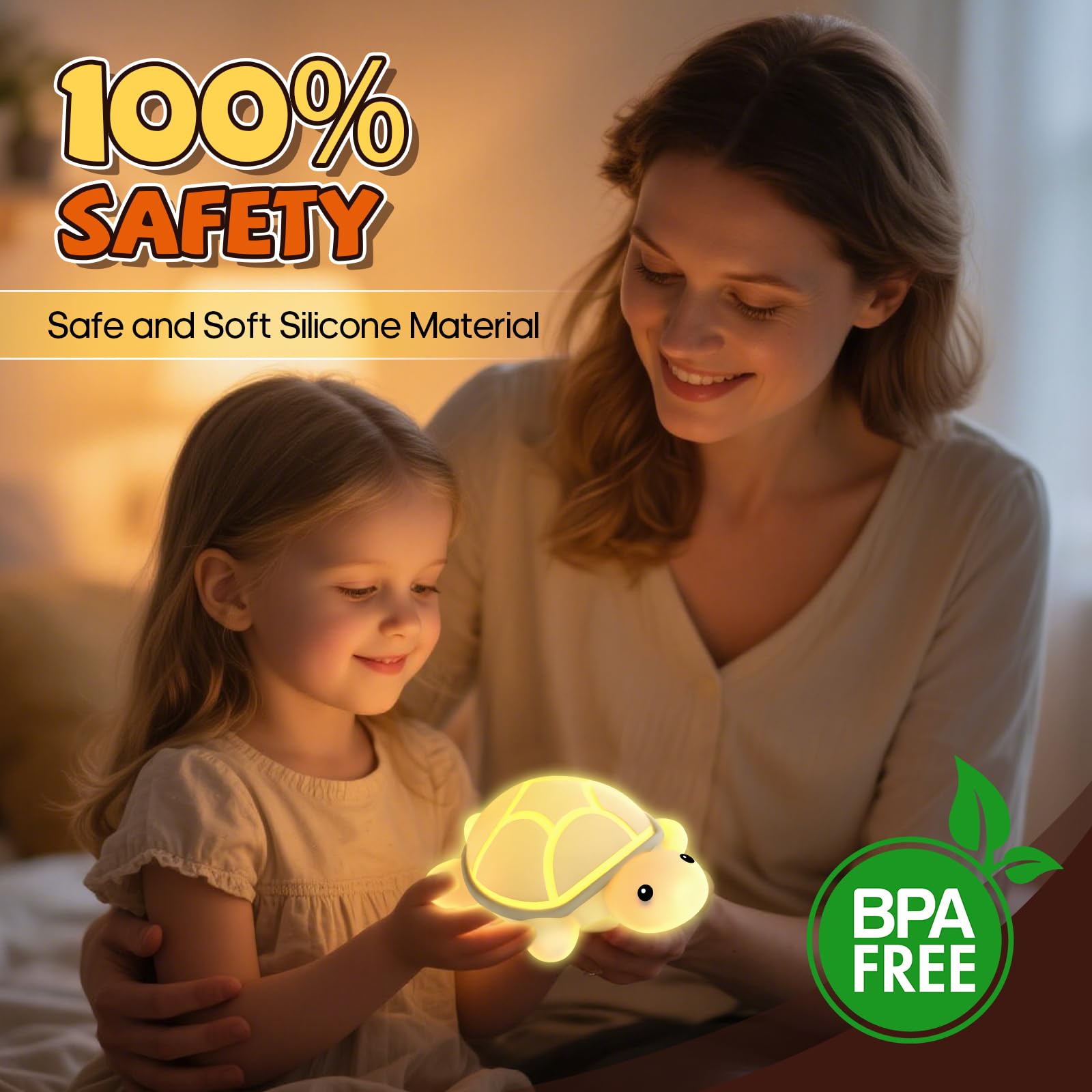 Gusweet Turtle Night Light - 7 Color Touch Control LED Lamp, Rechargeable Silicone, Ideal for Kids' Nursery and Bedside, Perfect Gift