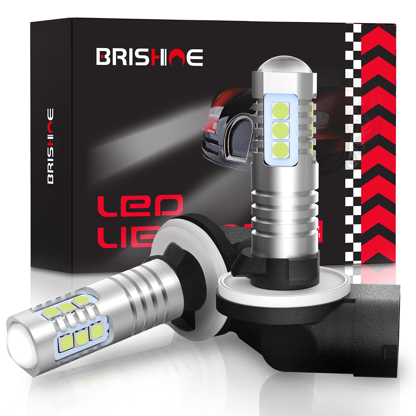BRISHINE LED Fog Light Bulbs Pack of 2, 3030 Chips, 881/889, Aluminum, Ice Blue, Model BRI-Fog14SMD3030-881IB